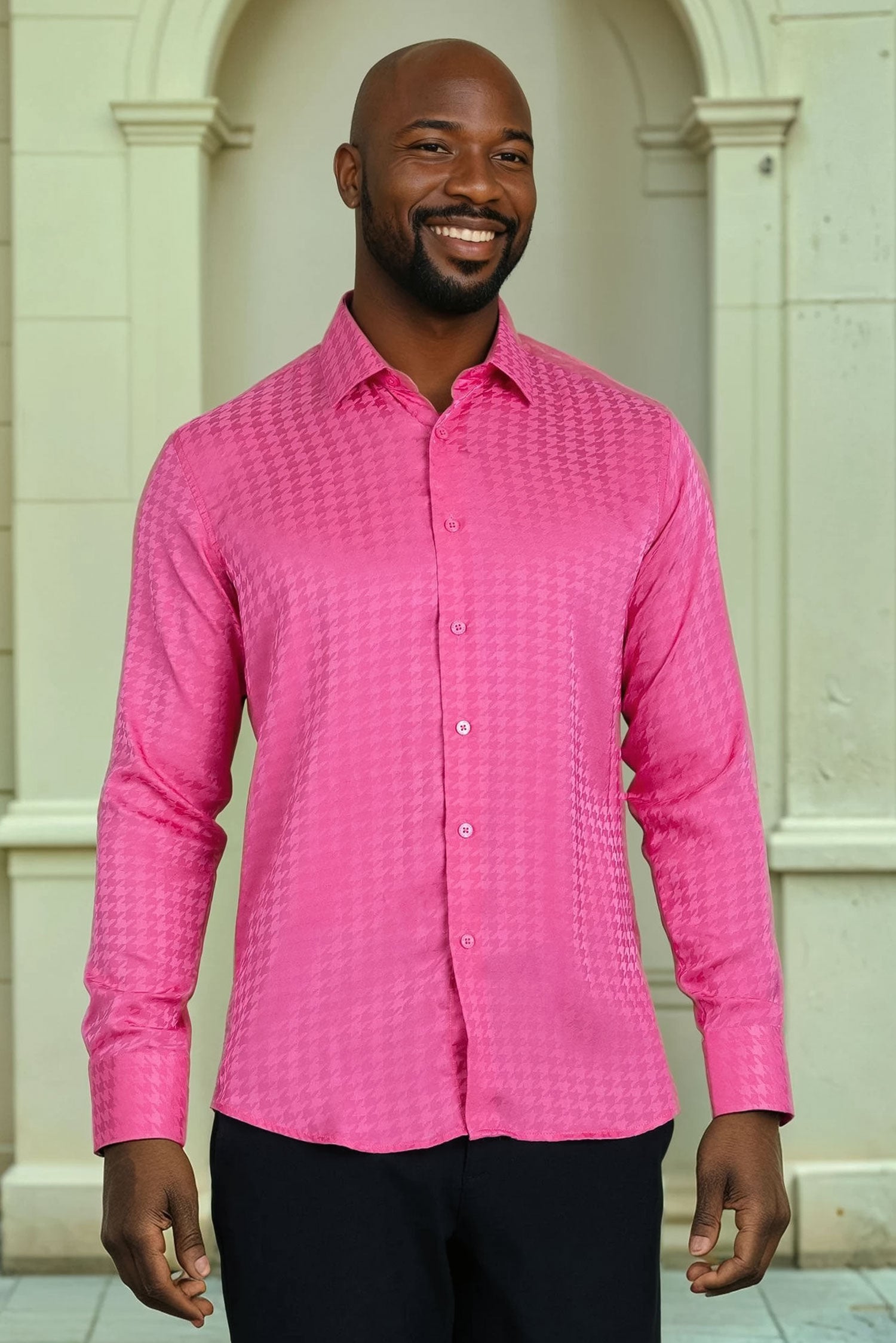 BARABAS Men's Wood Art Long Sleeve Button Down Shirt 2B321 Rose