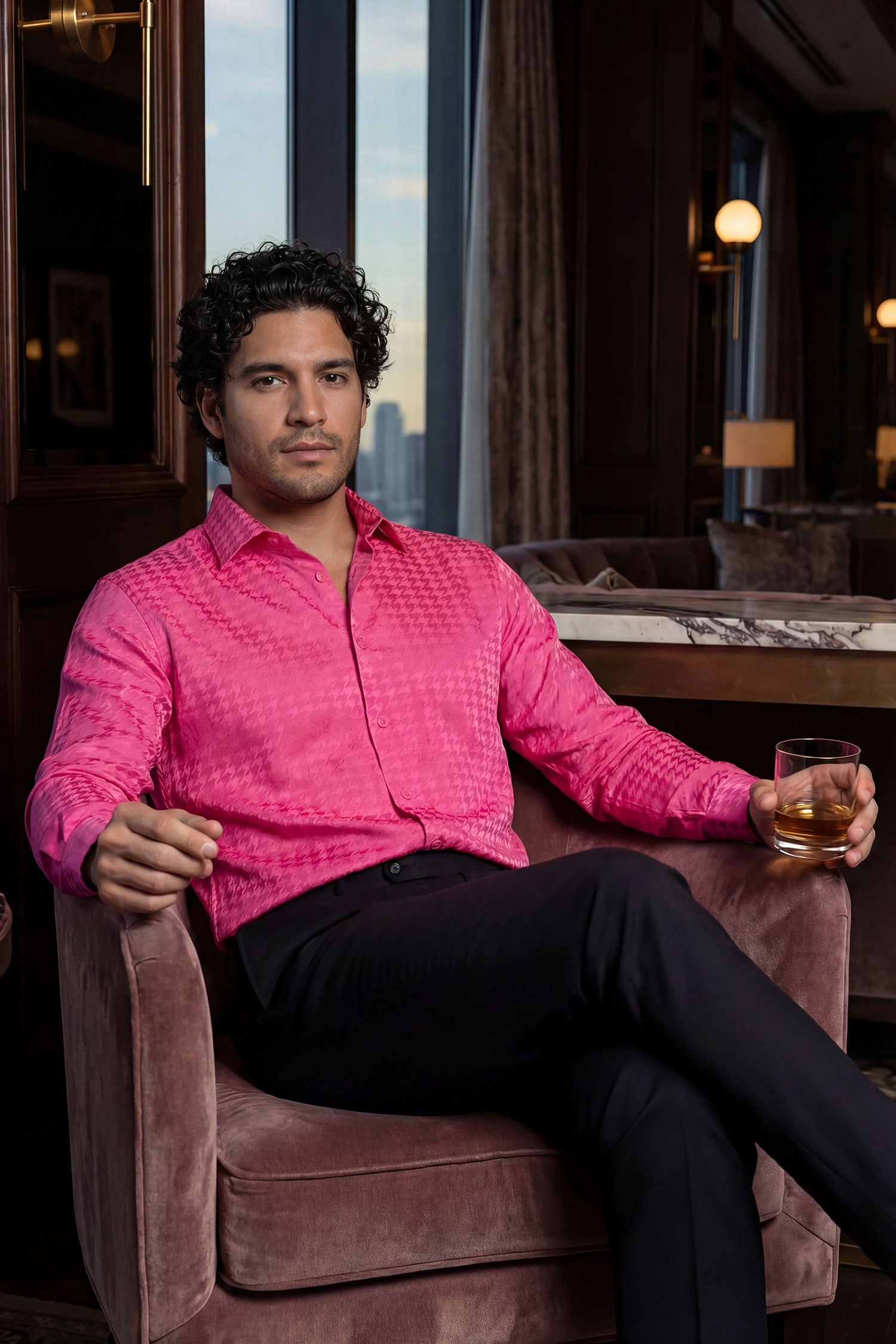 BARABAS Men's Wood Art Long Sleeve Button Down Shirt 2B321 Rose