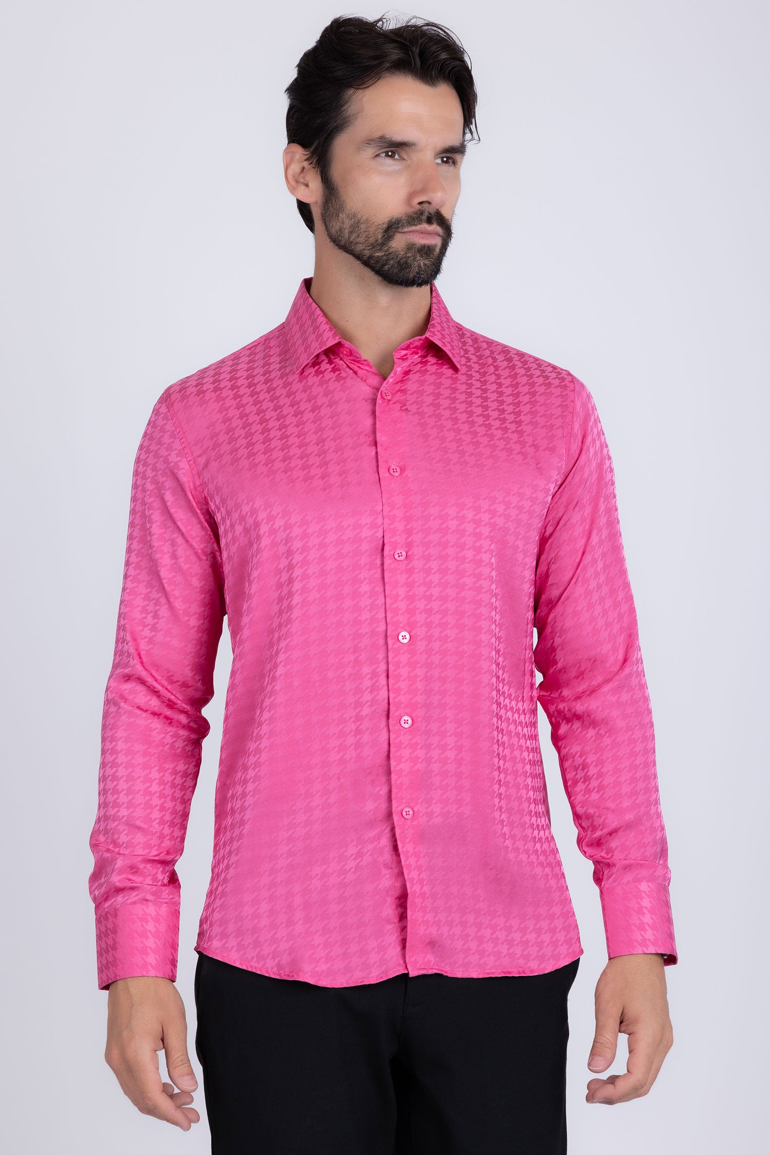 BARABAS Men's Wood Art Long Sleeve Button Down Shirt 2B321 Pink