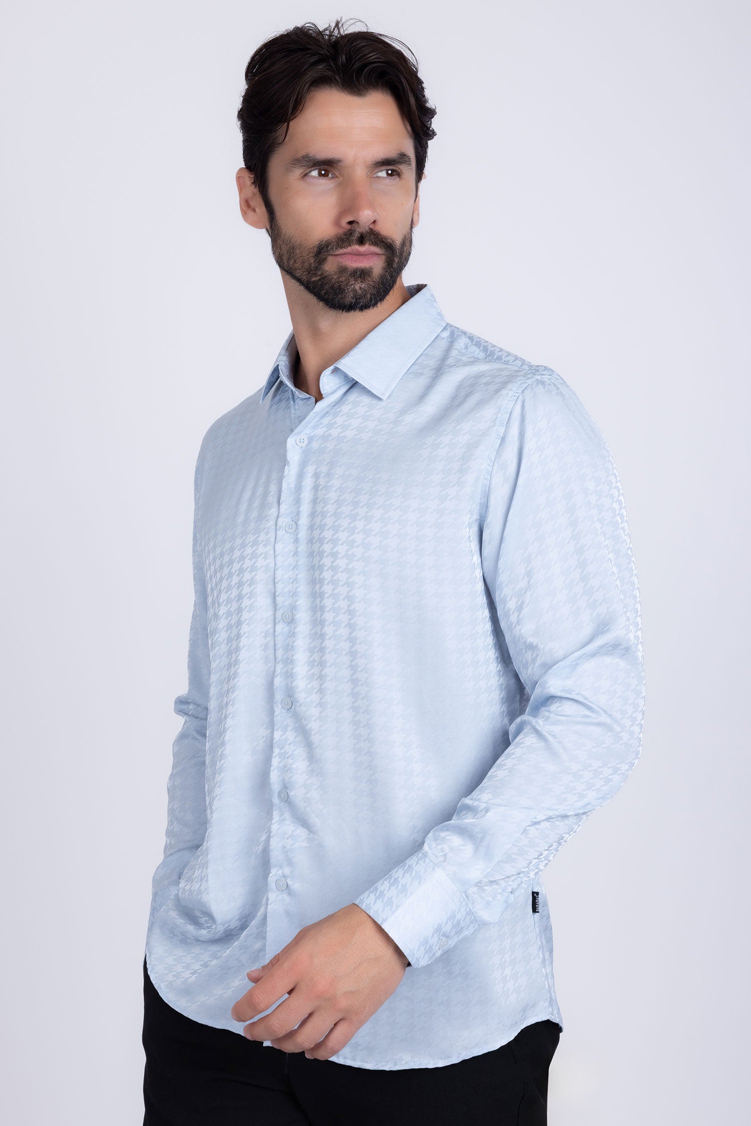 BARABAS Men's Wood Art Long Sleeve Button Down Shirt 2B321 Sky Blue