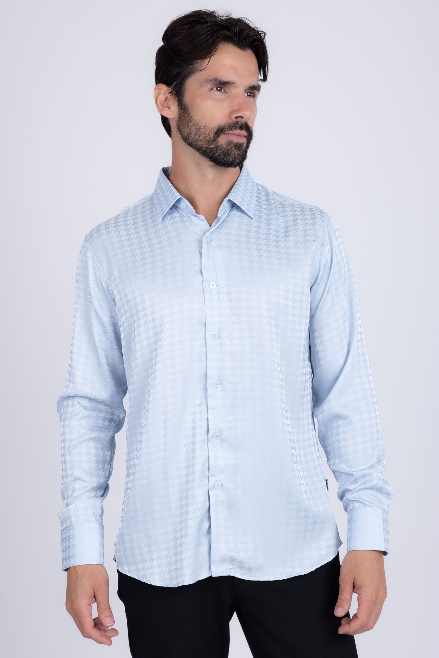 BARABAS Men's Wood Art Long Sleeve Button Down Shirt 2B321 Sky Blue