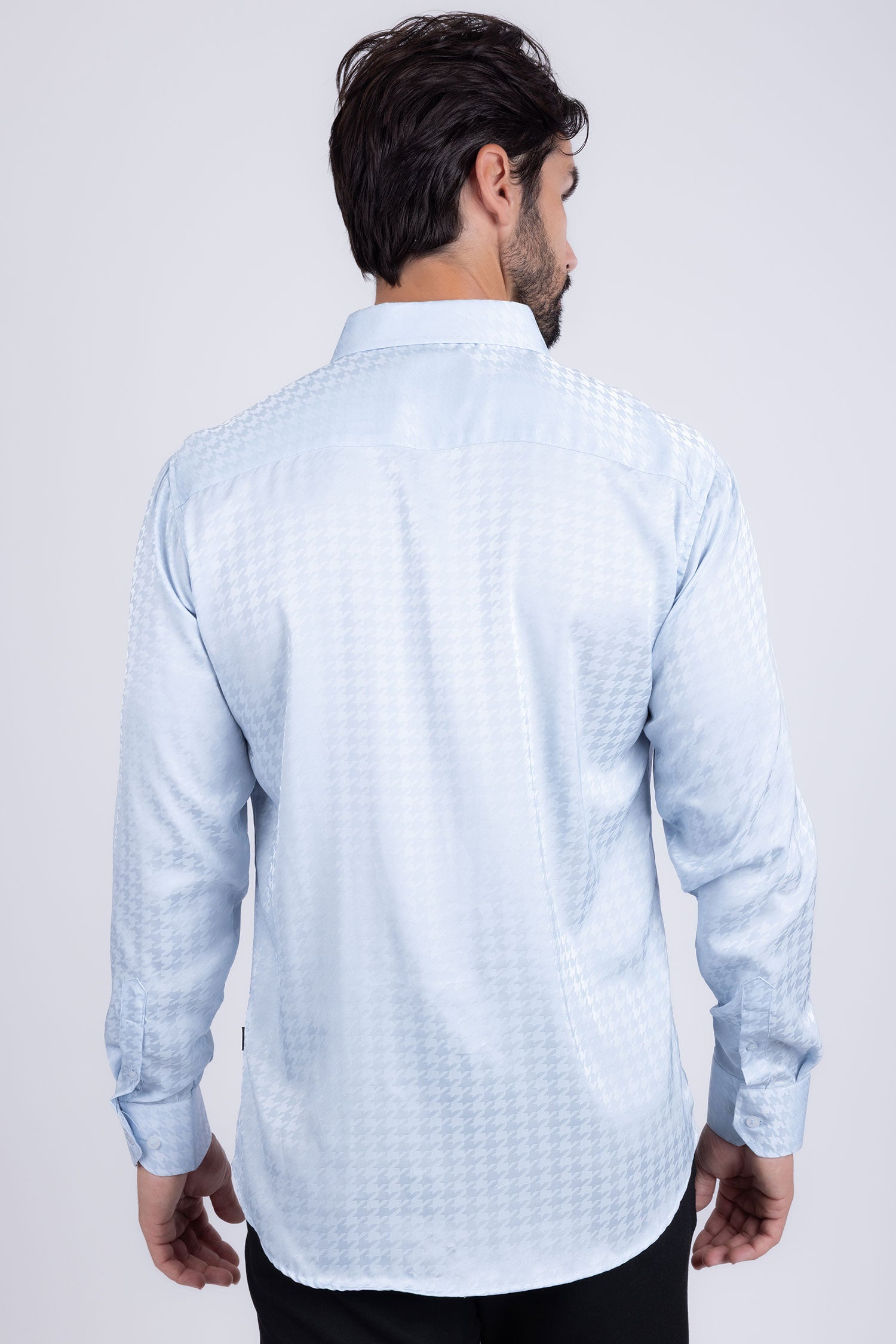 BARABAS Men's Wood Art Long Sleeve Button Down Shirt 2B321 Sky Blue