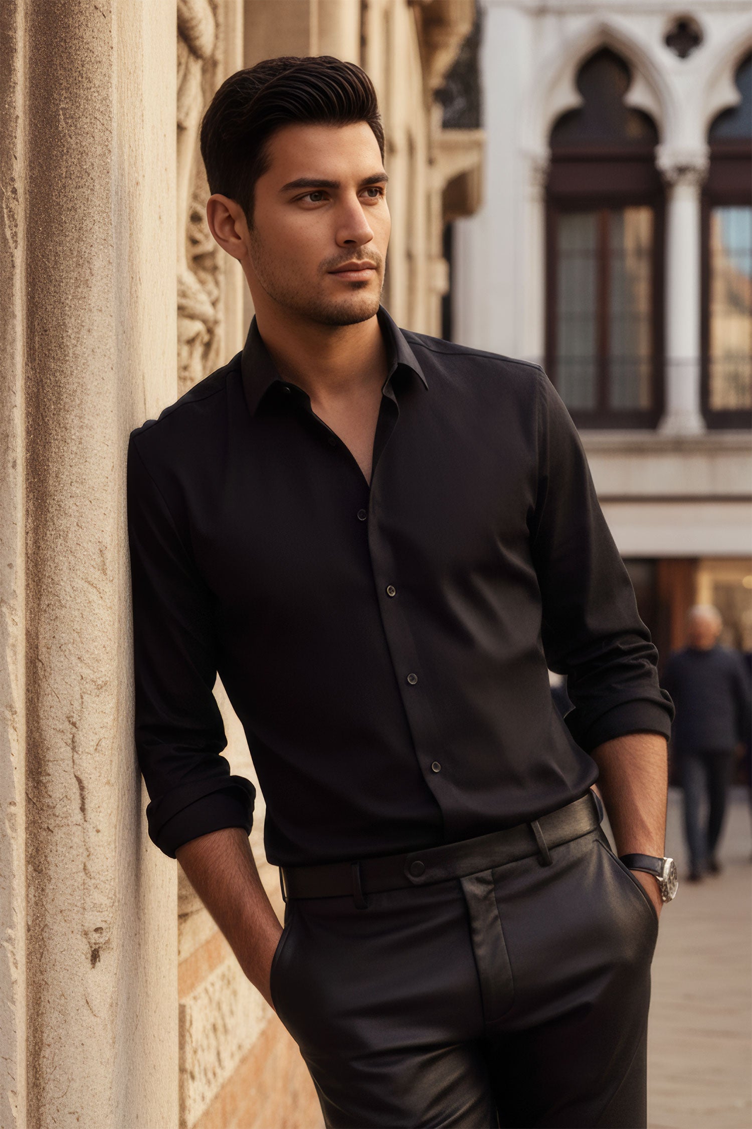 Barabas Men's Premium No Stitches Long Sleeves Shirts 2B400 Black