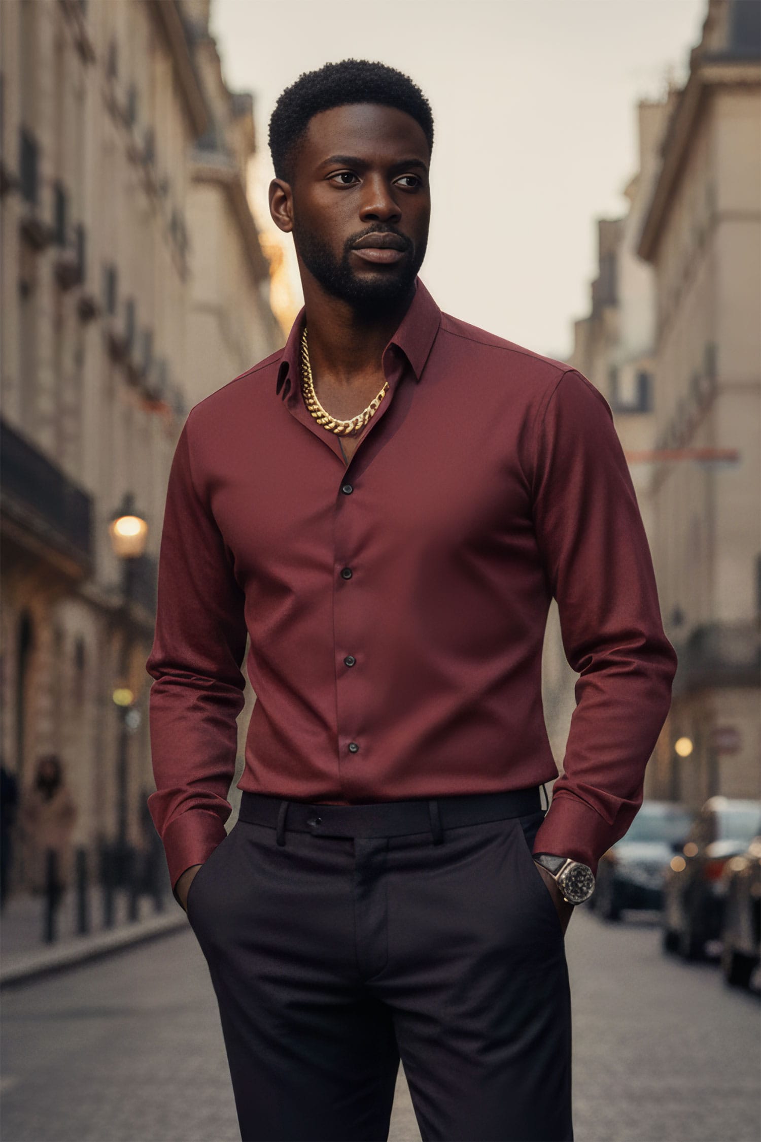 Barabas Men's Premium No Stitches Long Sleeves Shirts 2B400 Burgundy