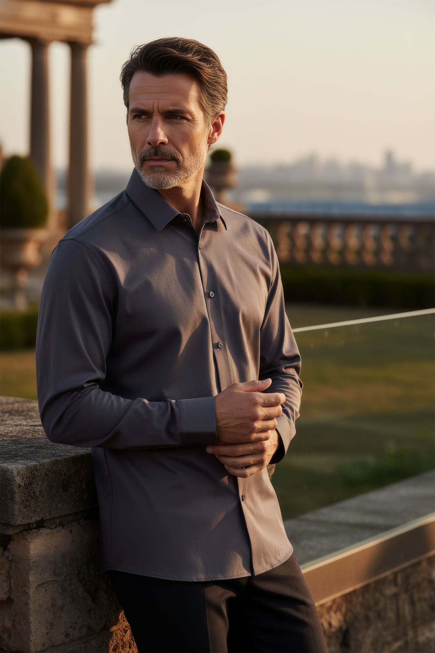 Barabas Men's Premium No Stitches Long Sleeves Shirts 2B400 Charcoal