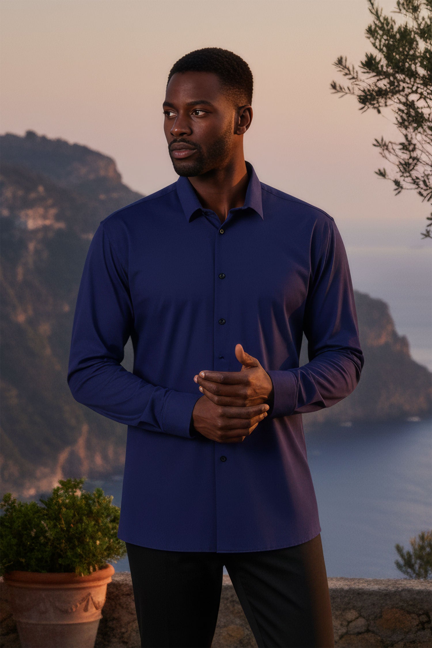 Barabas Men's Premium No Stitches Long Sleeves Shirts 2B400 Navy