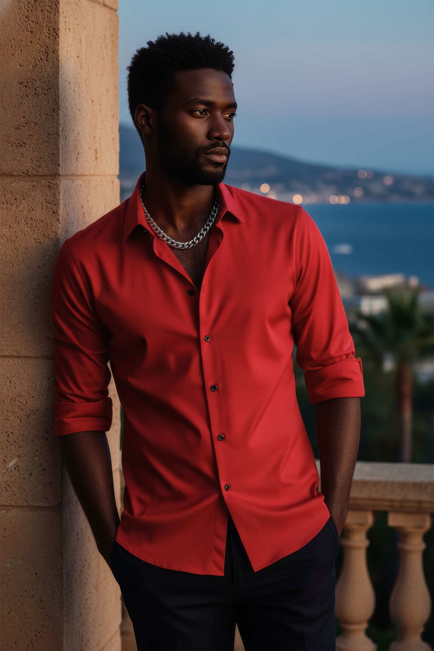 Barabas Men's Premium No Stitches Long Sleeves Shirts 2B400 Red