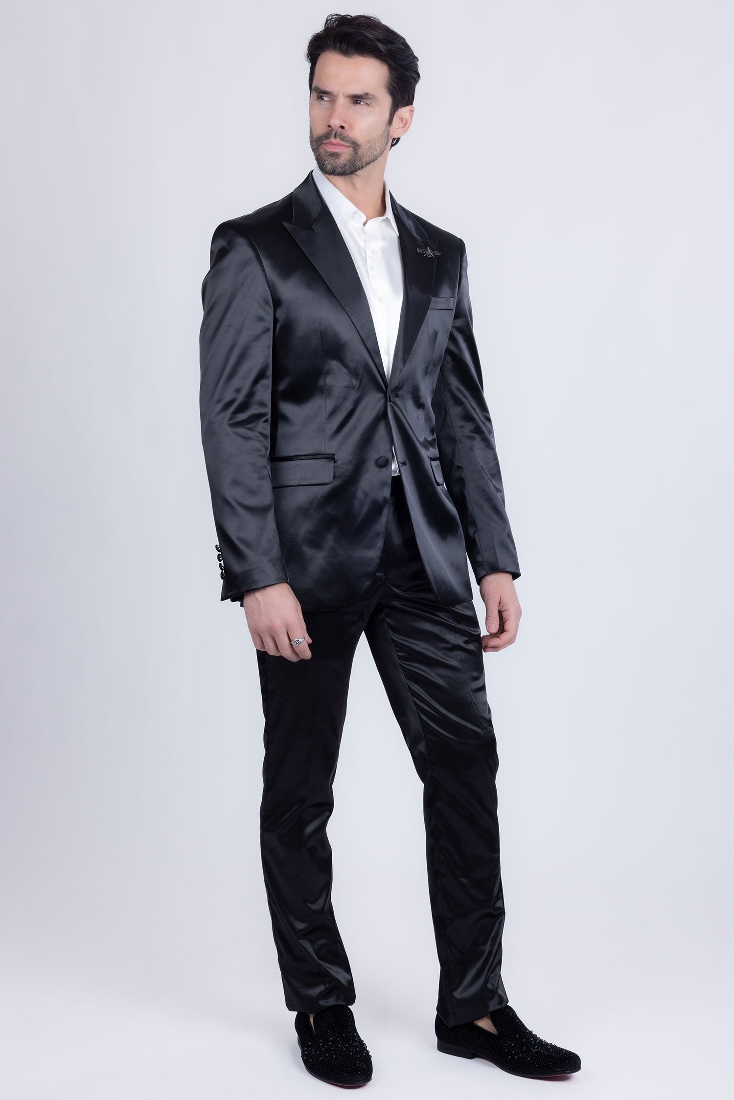 Barabas Men's Solid Color Satin Metallic Shine Luxury Blazer 2BL1010 Black