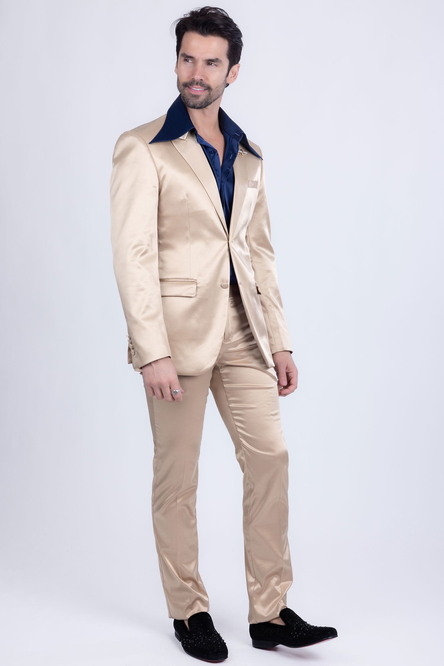 Barabas Men's Solid Color Satin Metallic Shine Luxury Blazer 2BL1010 Gold
