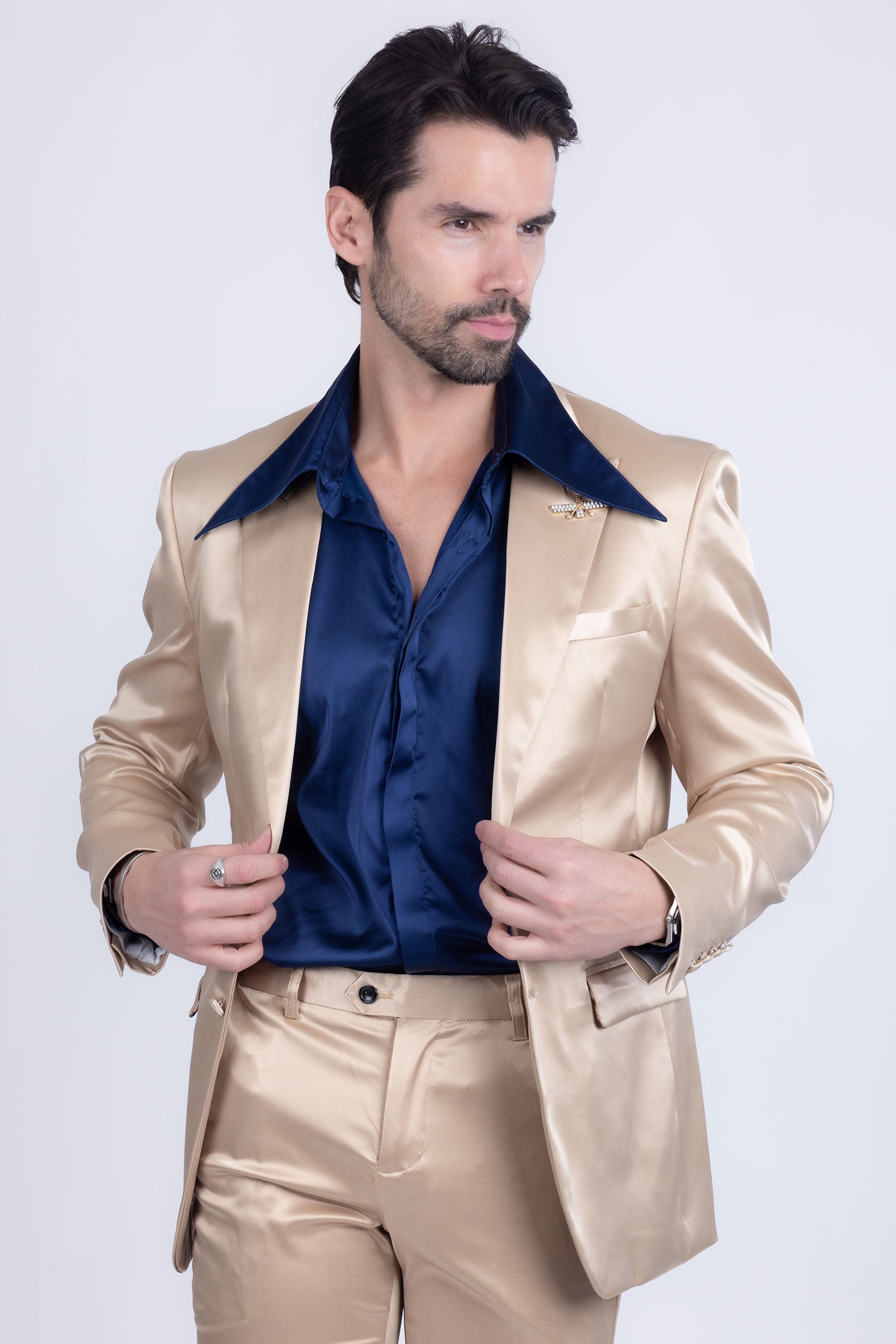Barabas Men's Solid Color Satin Metallic Shine Luxury Blazer 2BL1010 Gold