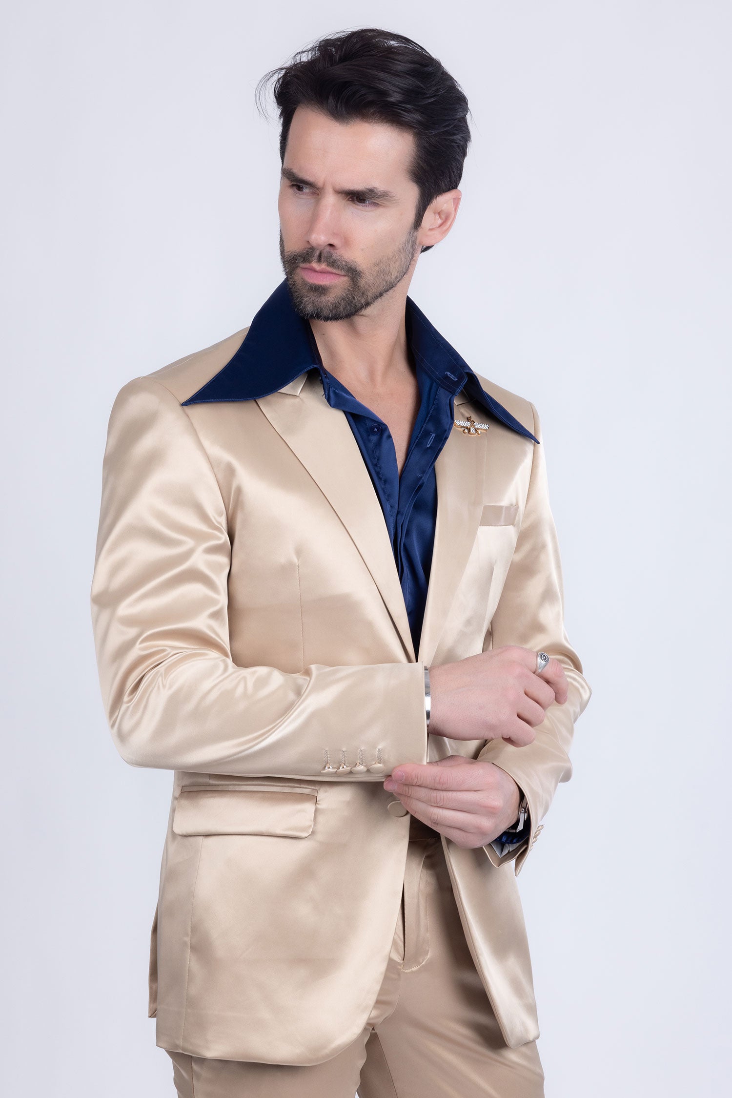 Barabas Men's Solid Color Satin Metallic Shine Luxury Blazer 2BL1010 Gold