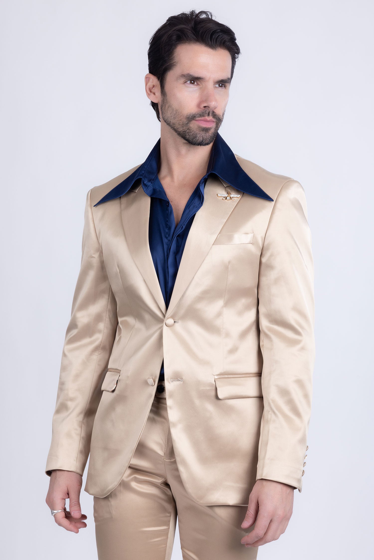Barabas Men's Solid Color Satin Metallic Shine Luxury Blazer 2BL1010 Gold