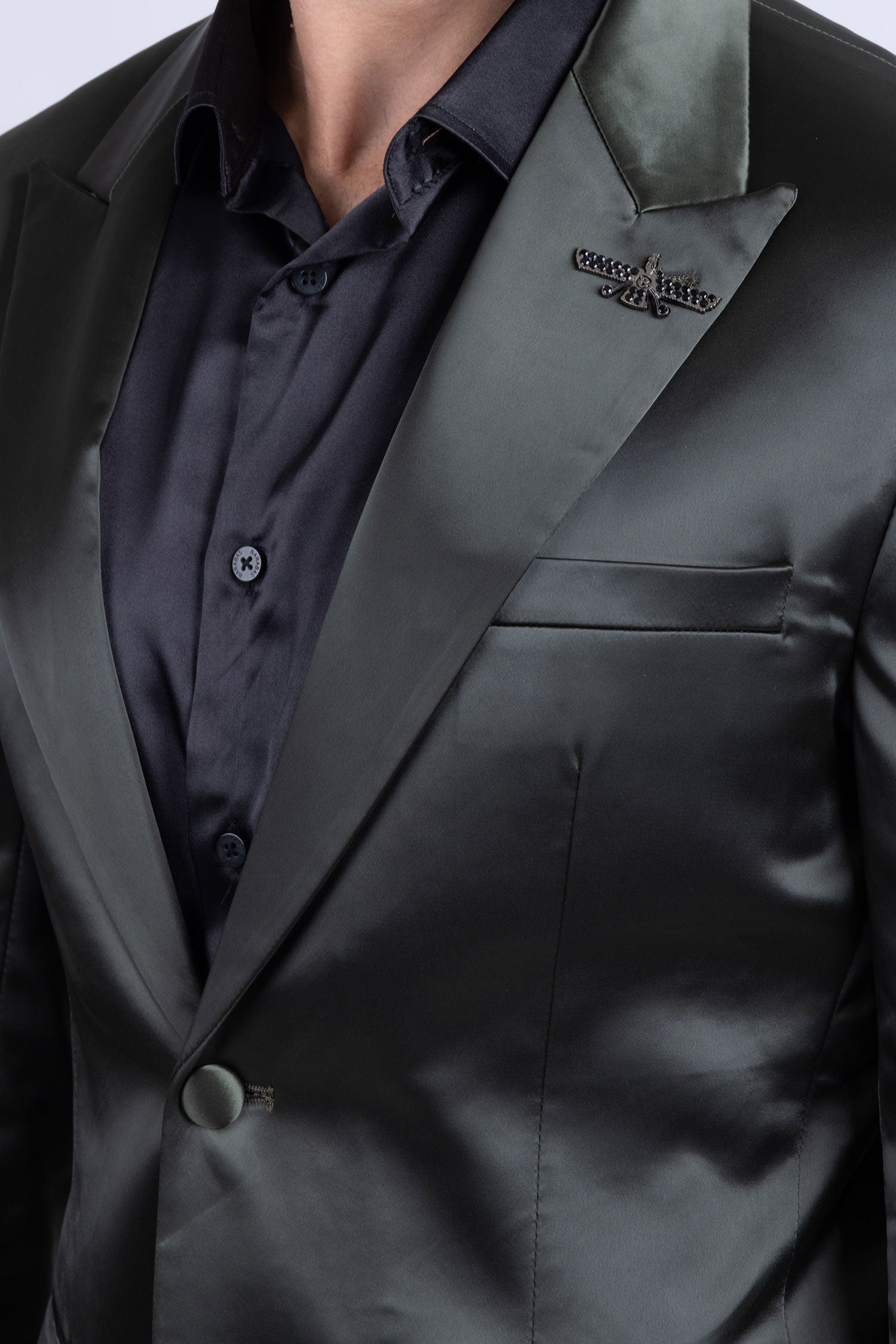 Barabas Men's Solid Color Satin Metallic Shine Luxury Blazer 2BL1010 Olive