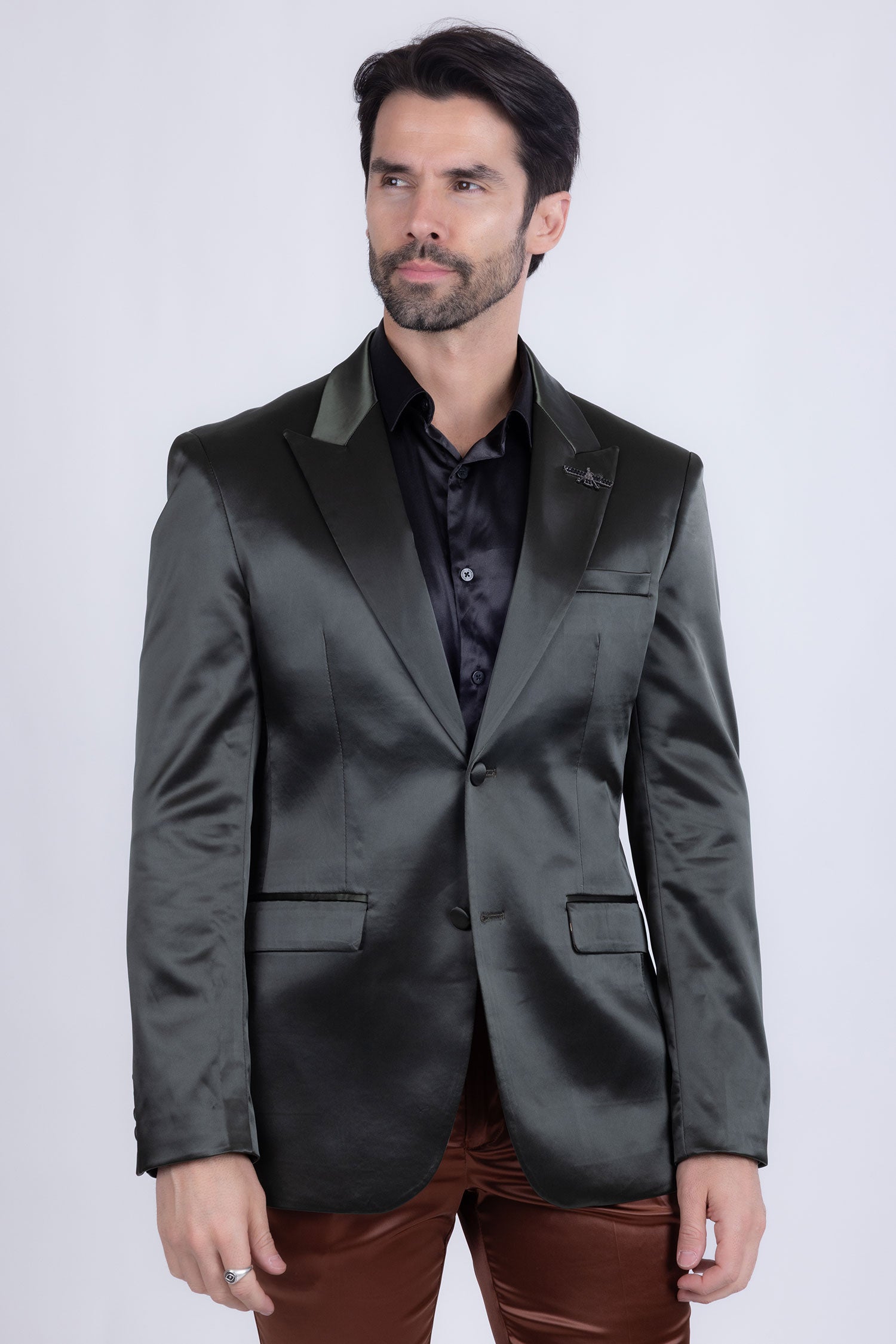 Barabas Men's Solid Color Satin Metallic Shine Luxury Blazer 2BL1010 Olive