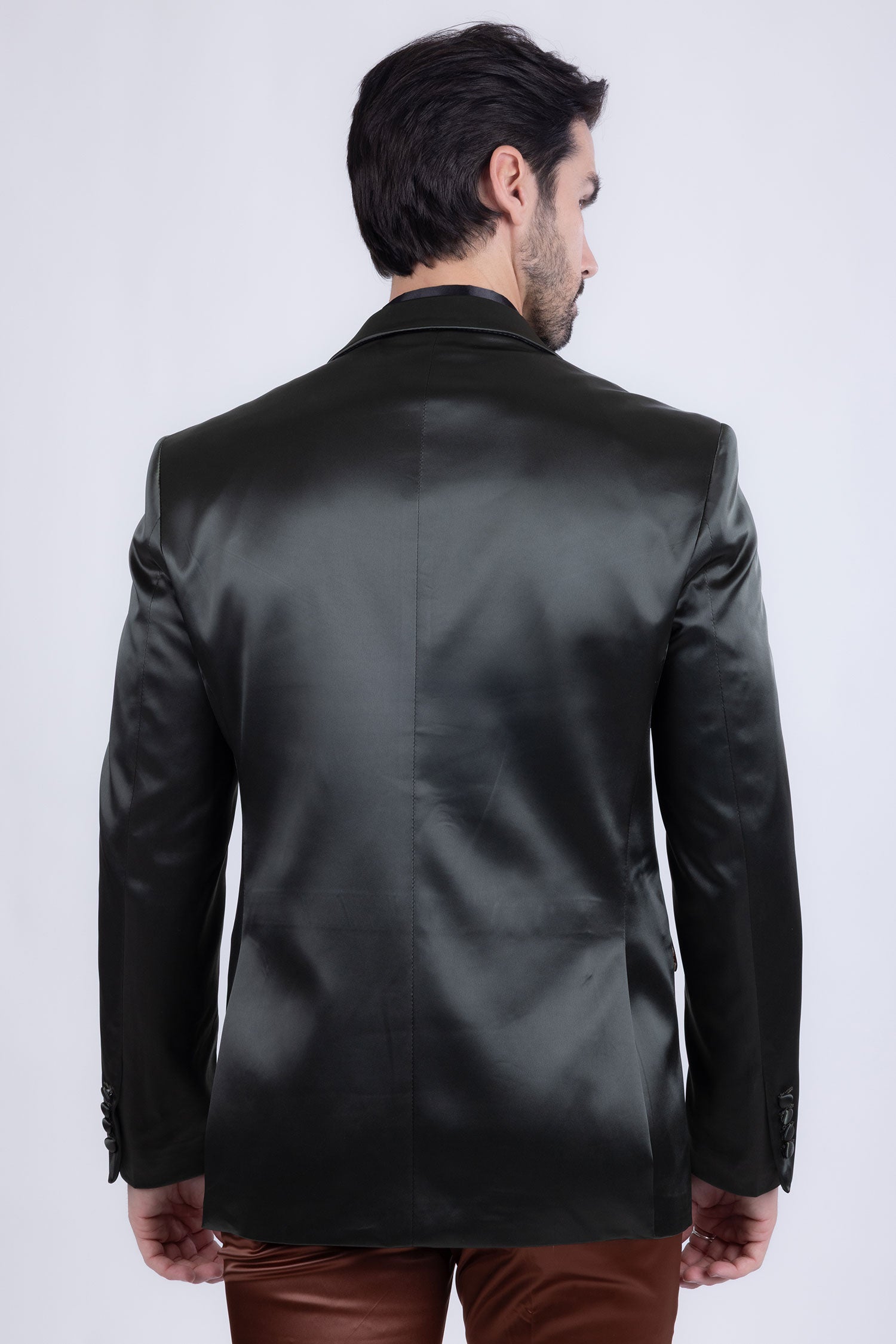 Barabas Men's Solid Color Satin Metallic Shine Luxury Blazer 2BL1010 Olive