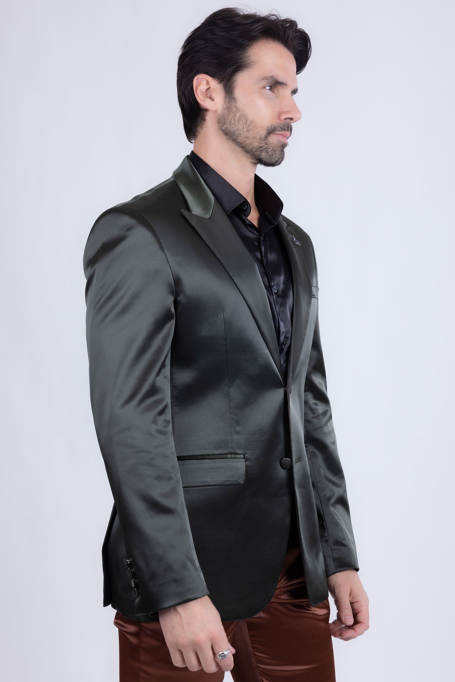 Barabas Men's Solid Color Satin Metallic Shine Luxury Blazer 2BL1010 Olive