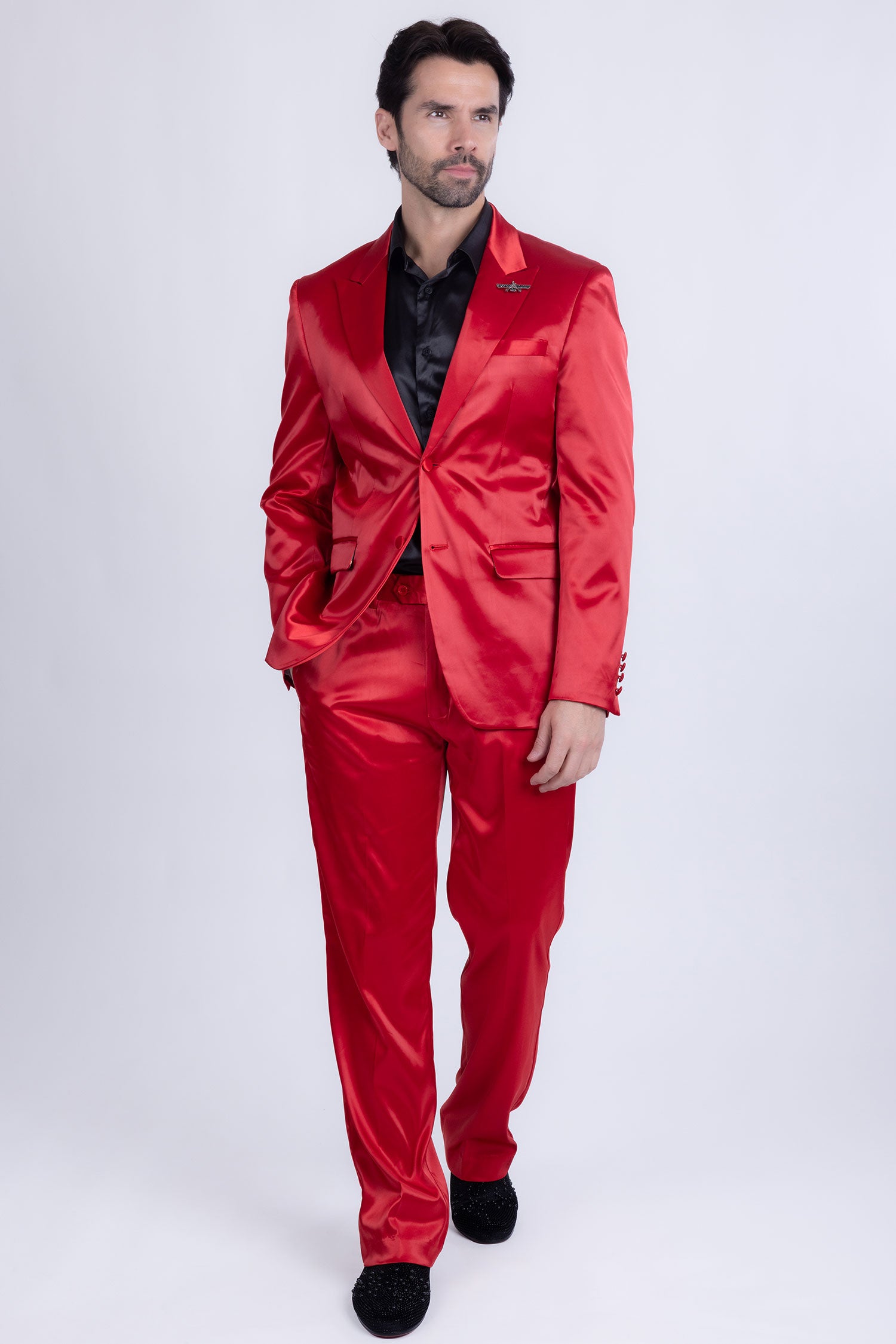Barabas Men's Solid Color Satin Metallic Shine Luxury Blazer 2BL1010 Red