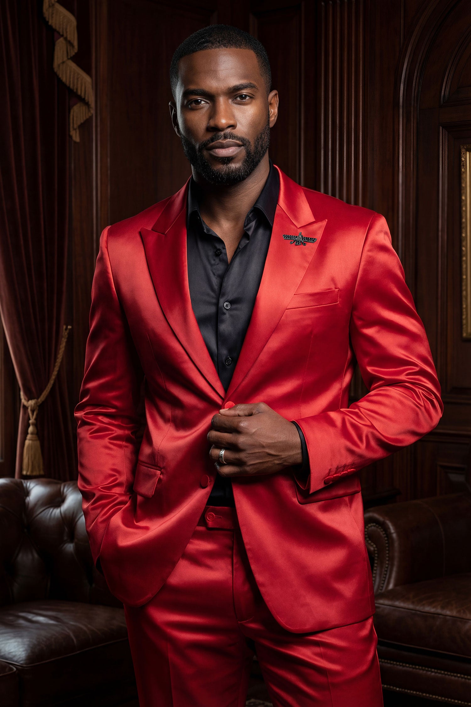 Barabas Men's Solid Color Satin Metallic Shine Luxury Blazer 2BL1010 Red