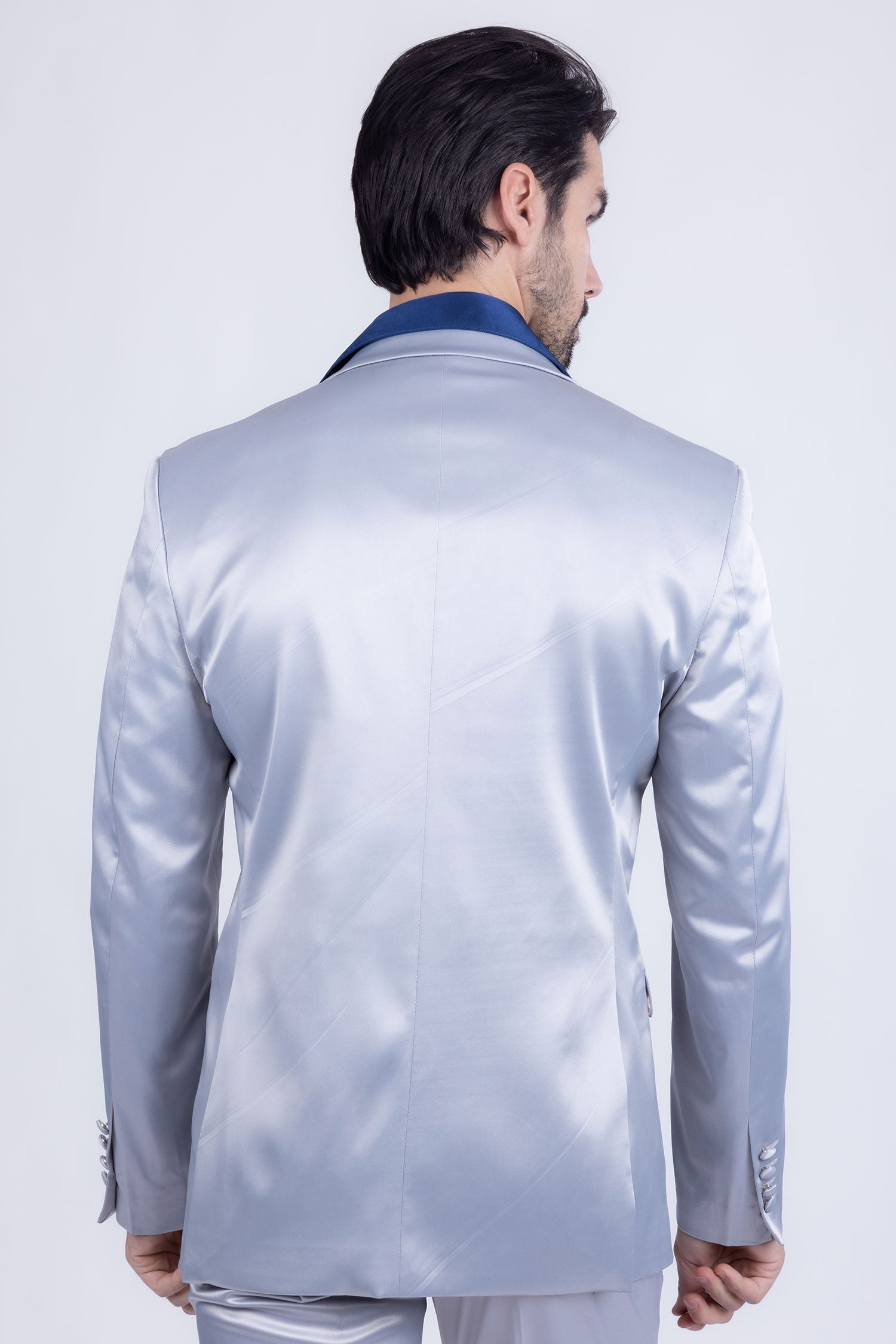 Barabas Men's Solid Color Satin Metallic Shine Luxury Blazer 2BL1010 Silver