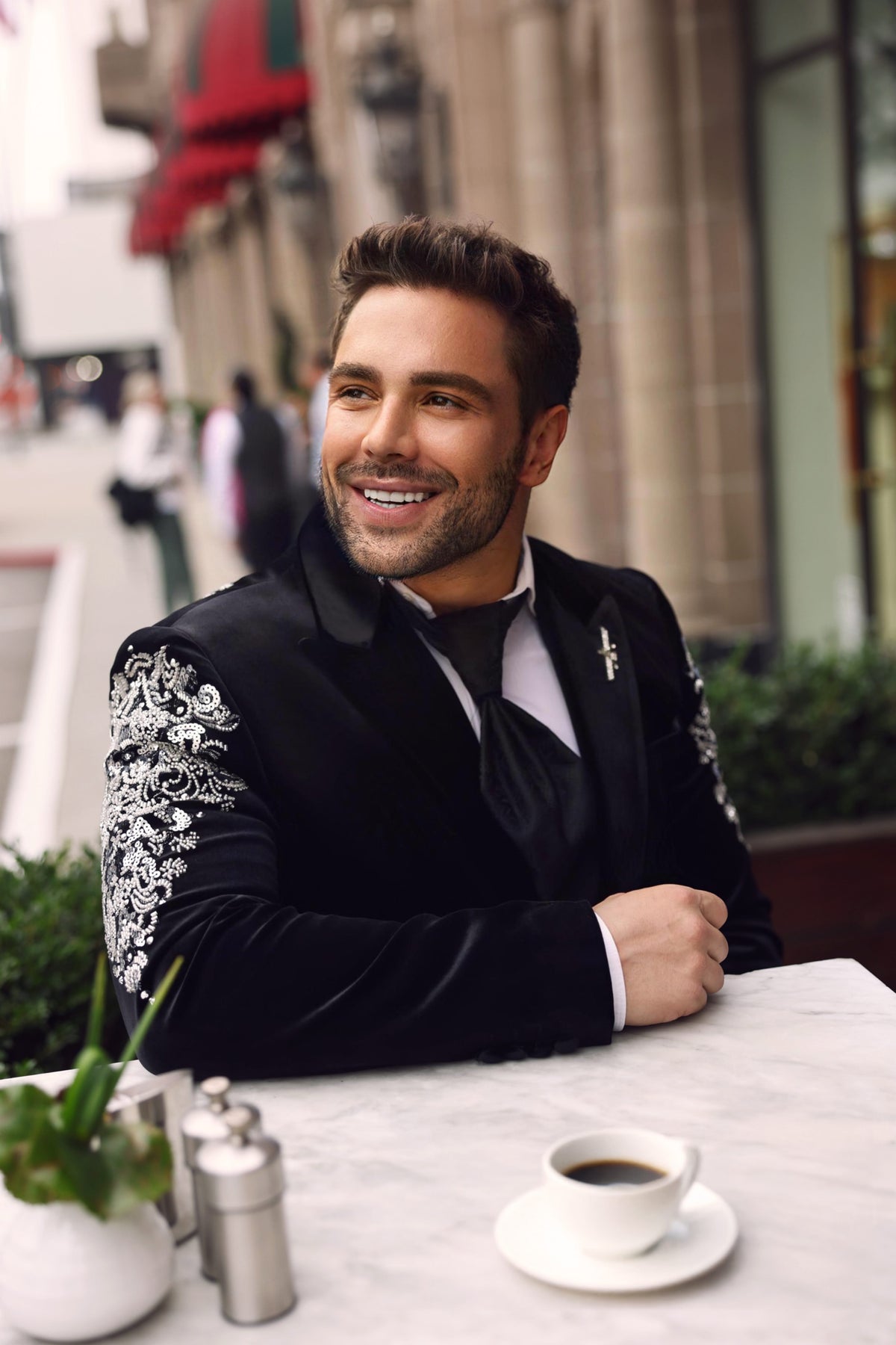 BARABAS Men's Jewels Rhinestone Studs Peak Lapel Velvet Blazer 2BLR2 #Color_Black Silver