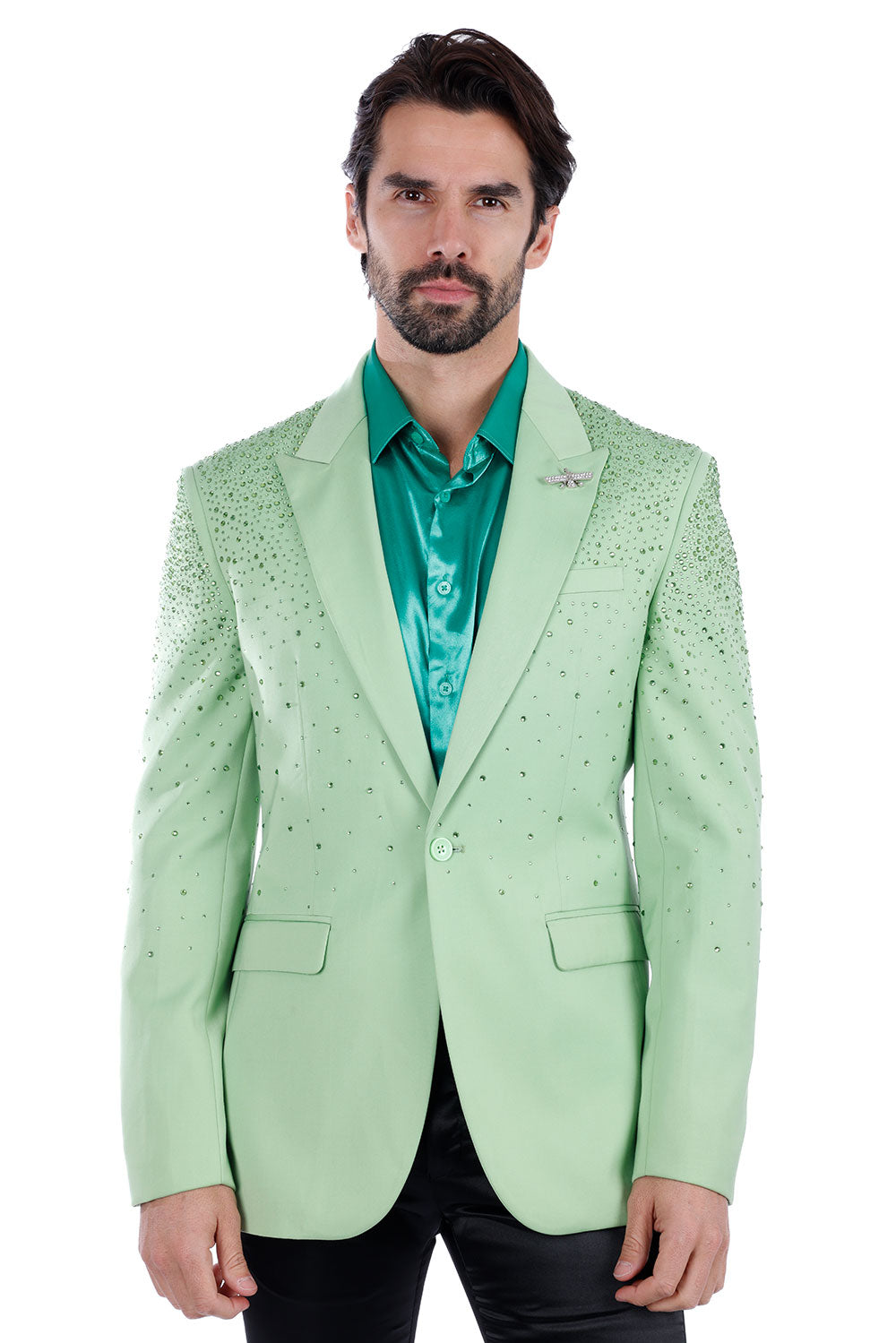 Barabas Men's Rhinestone Matte Color Notch Lapel Casual Blazer 2BLR6 light Green