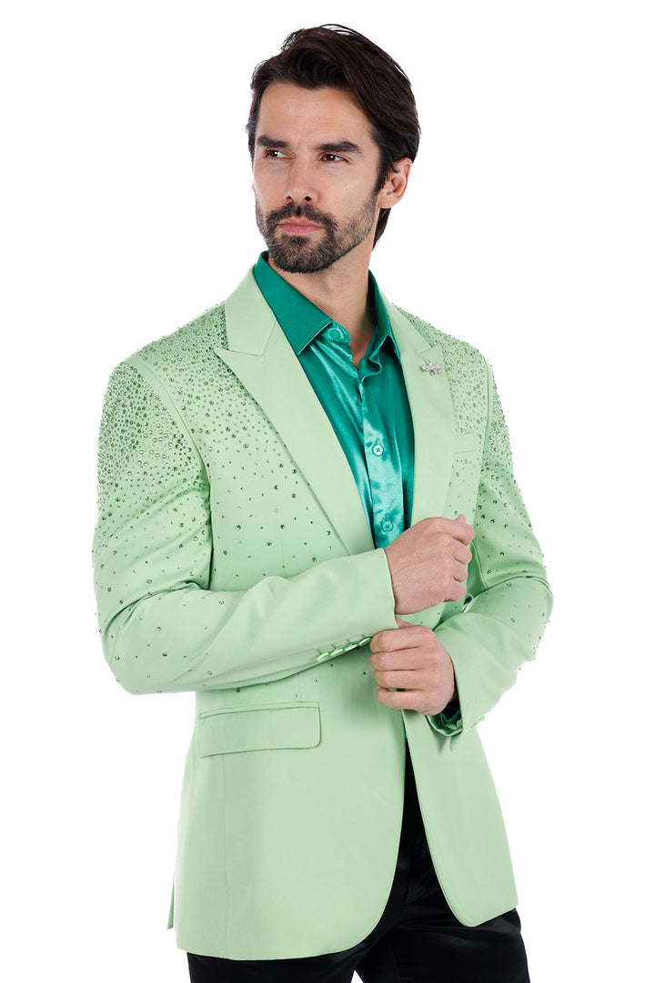 Barabas Men's Rhinestone Matte Color Notch Lapel Casual Blazer 2BLR6 green