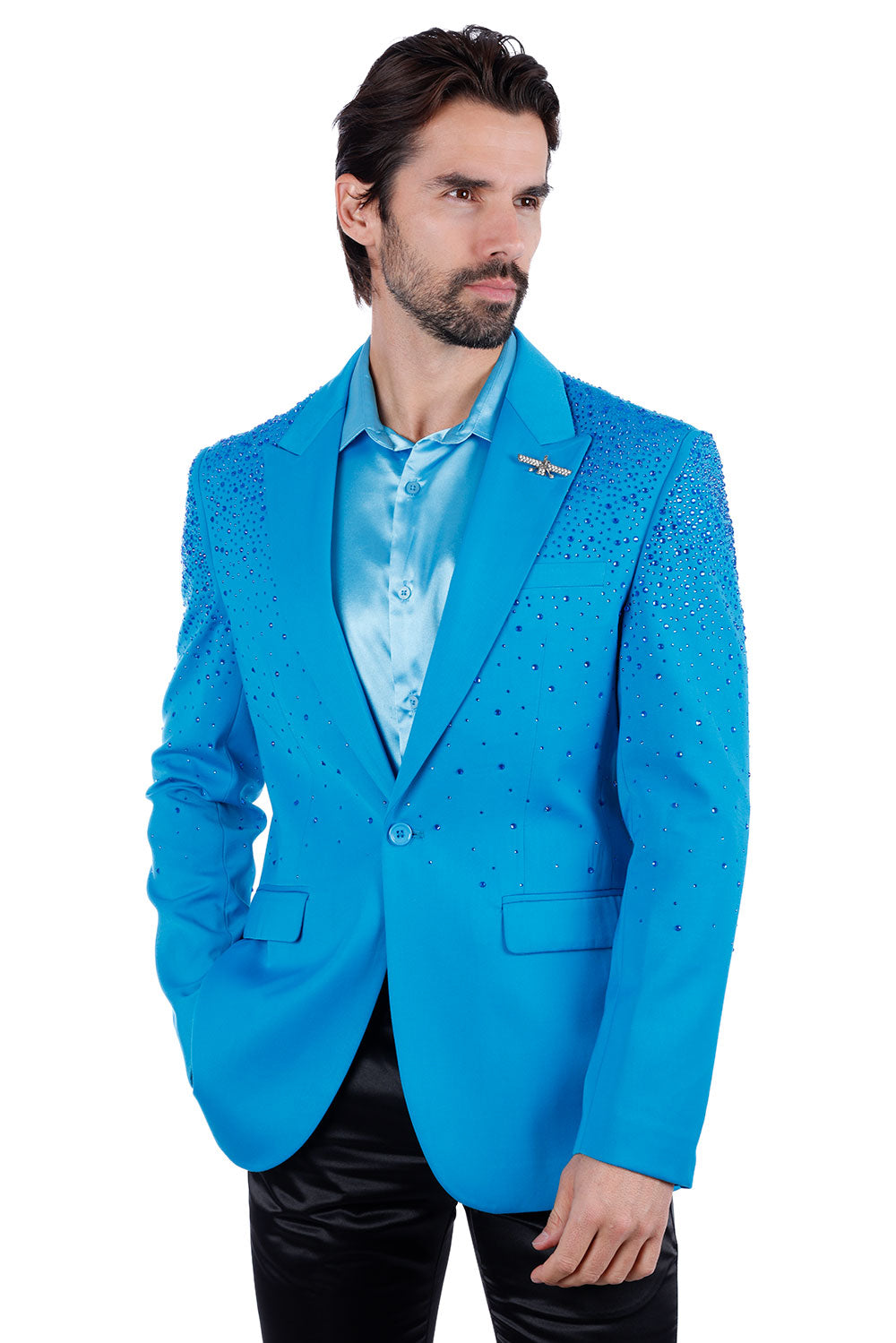 Barabas Men's Rhinestone Matte Color Notch Lapel Casual Blazer 2BLR6 Turquoise