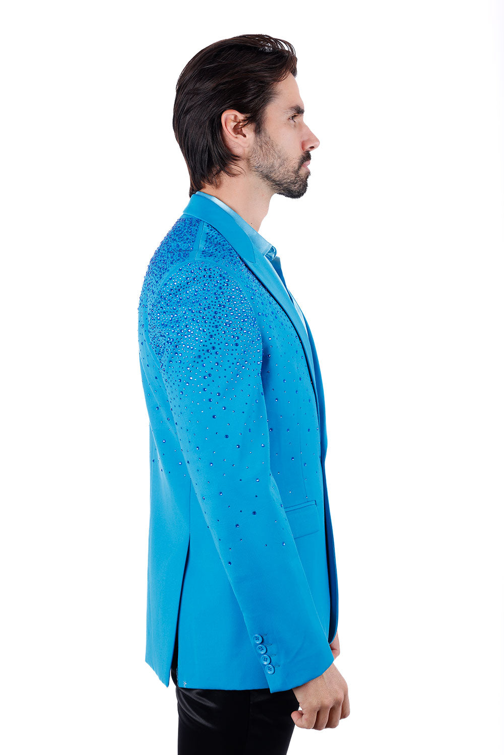 Barabas Men's Rhinestone Matte Color Notch Lapel Casual Blazer 2BLR6 Turquoise