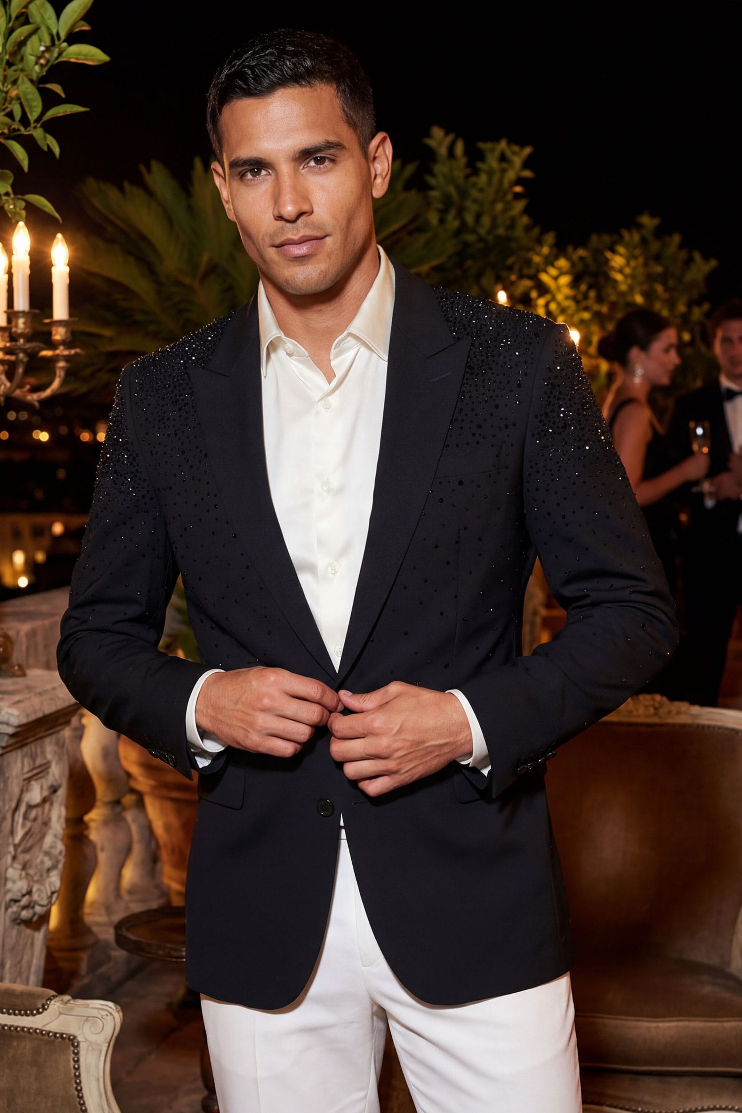 Barabas Men's Rhinestone Solid Color Notch Lapel Blazer 2BLR6 Black