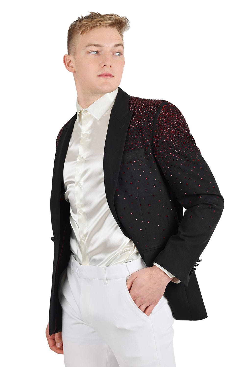 Barabas Men's Rhinestone Matte Color Notch Lapel Casual Blazer 2BLR6 Black Red