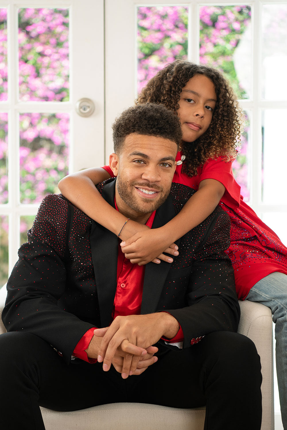 Barabas Men's Rhinestone Solid Color Notch Lapel Blazer 2BLR6 Black Red