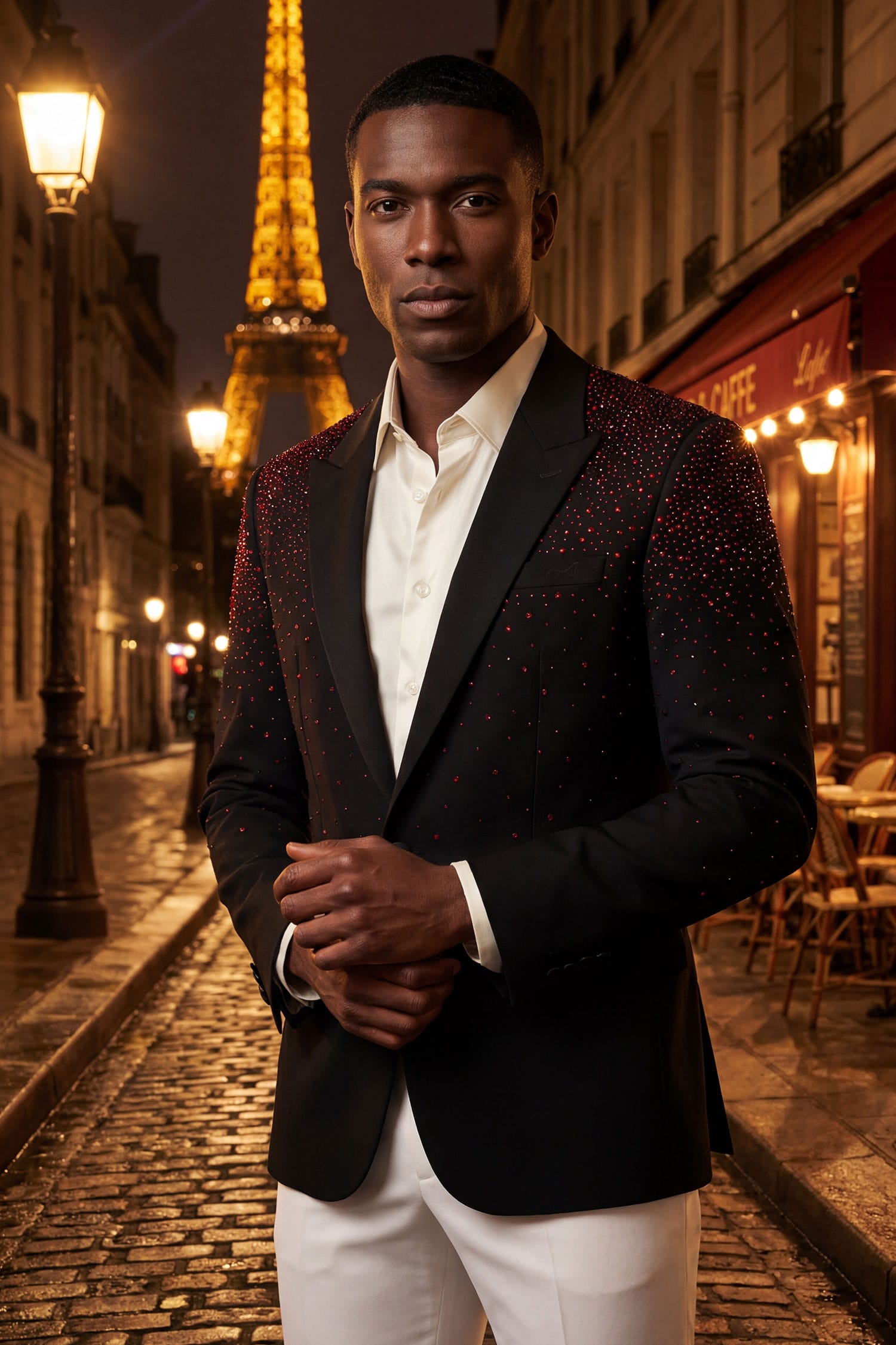 Barabas Men's Rhinestone Solid Color Notch Lapel Blazer 2BLR6 Black Red
