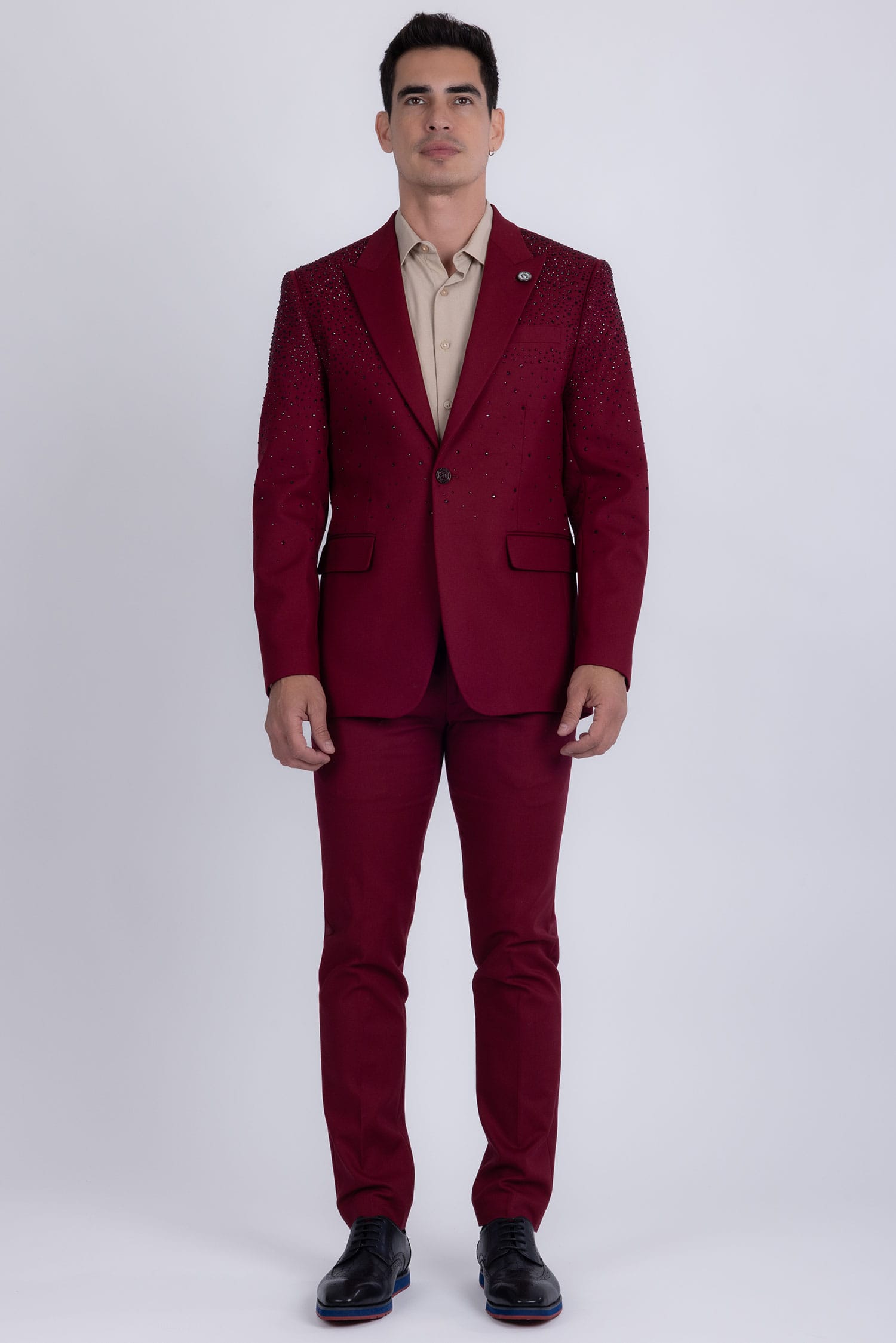 Barabas Men's Rhinestone Solid Color Notch Lapel Blazer 2BLR6 Burgundy