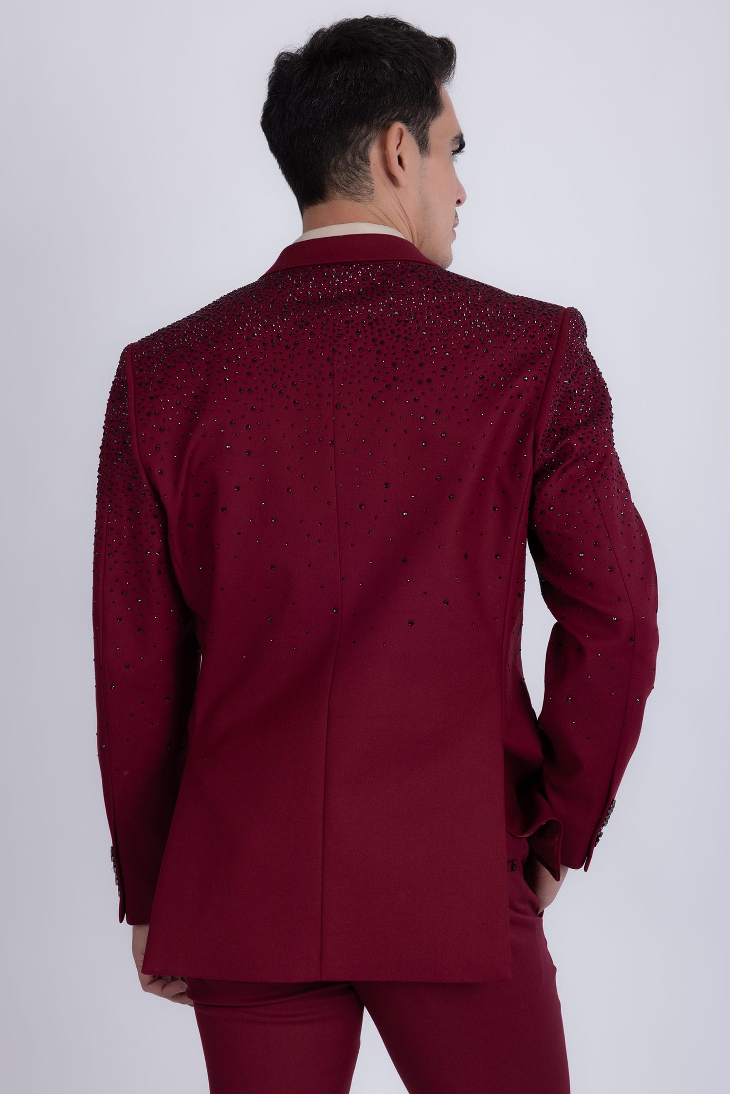 Barabas Men's Rhinestone Solid Color Notch Lapel Blazer 2BLR6 Burgundy