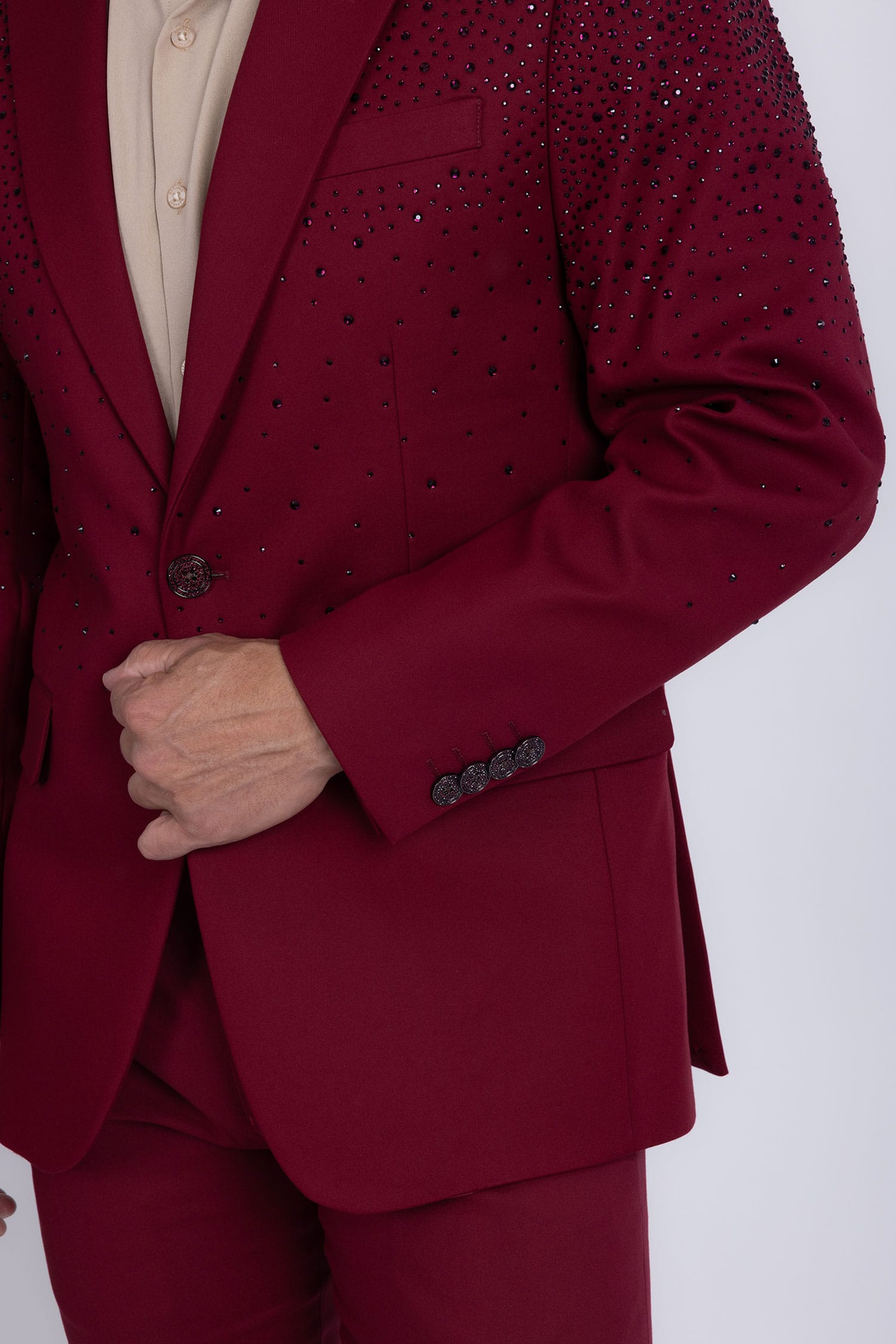 Barabas Men's Rhinestone Solid Color Notch Lapel Blazer 2BLR6 Red