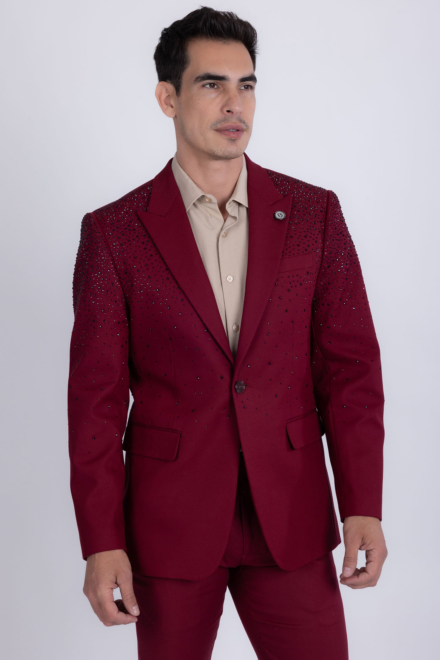 Barabas Men's Rhinestone Solid Color Notch Lapel Blazer 2BLR6 Cabernet