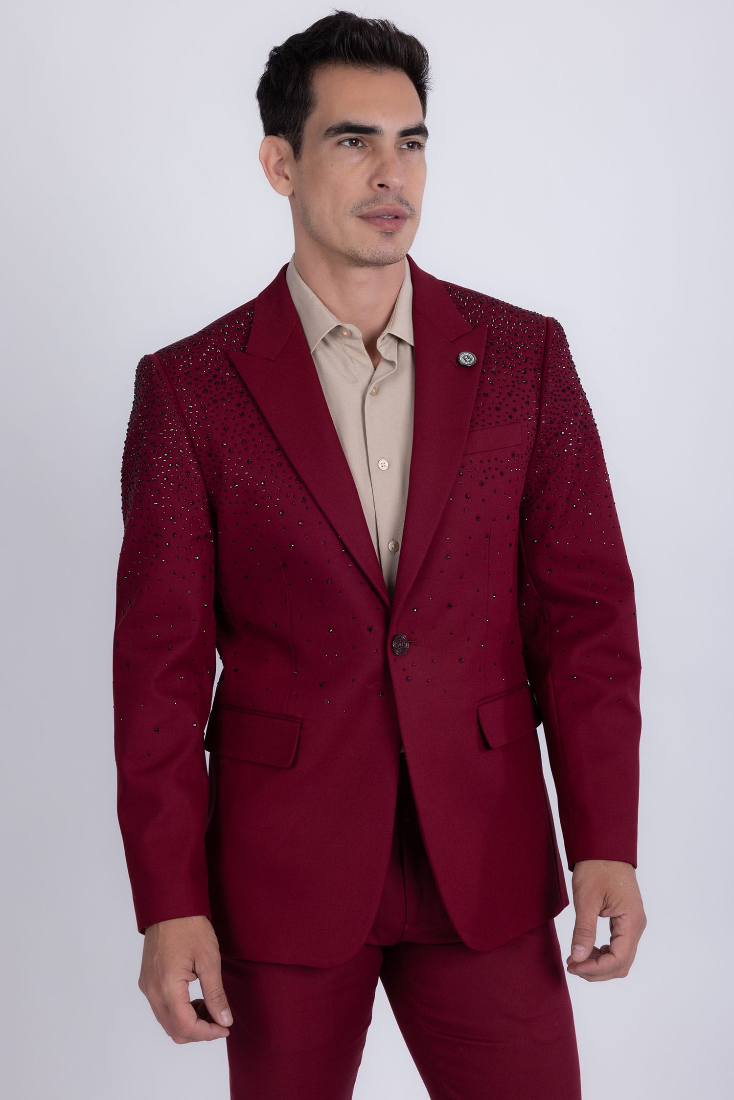 Barabas Men's Rhinestone Solid Color Notch Lapel Blazer 2BLR6 Cabernet