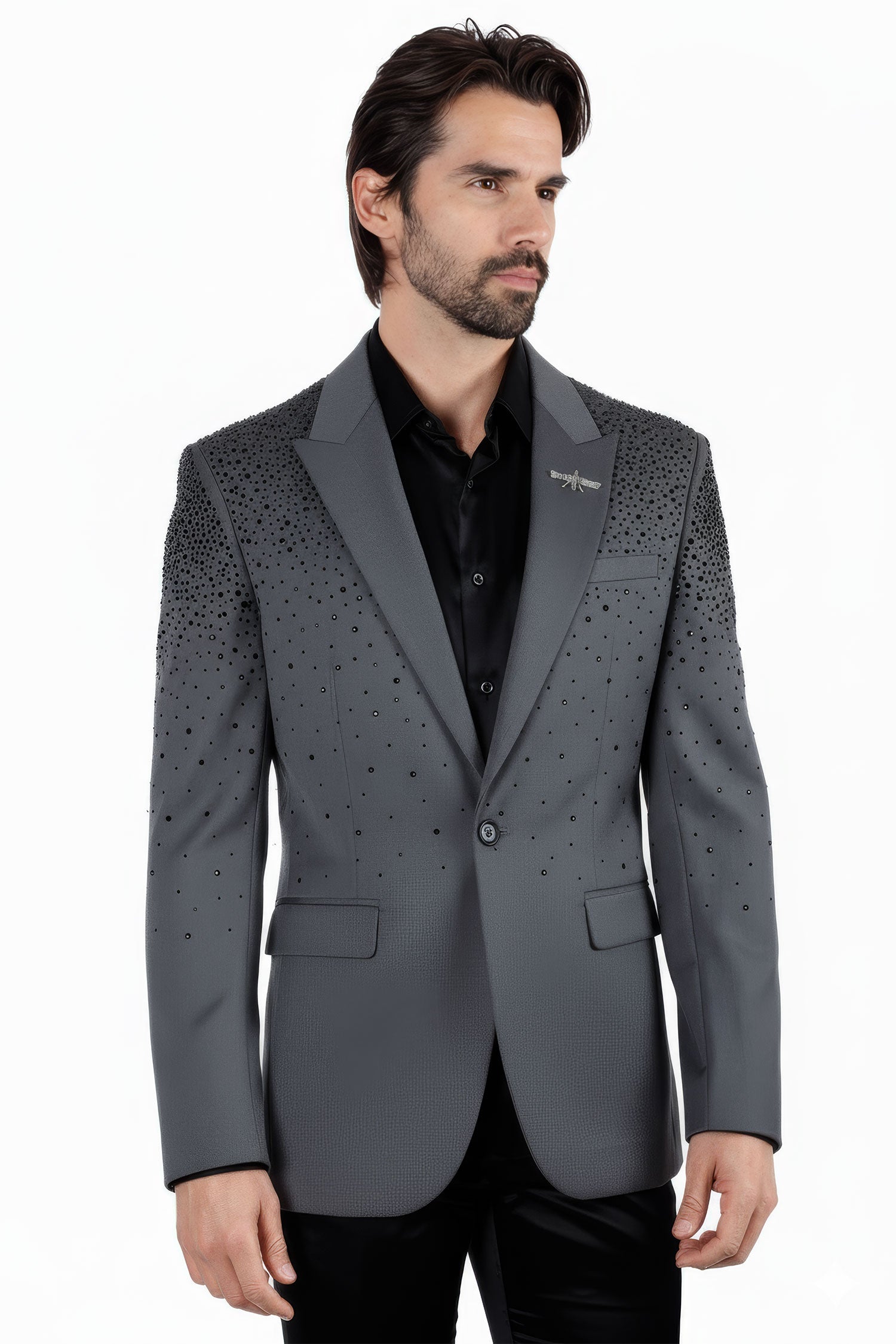 Barabas Men's Rhinestone Matte Color Notch Lapel Casual Blazer 2BLR6 Grey Black
