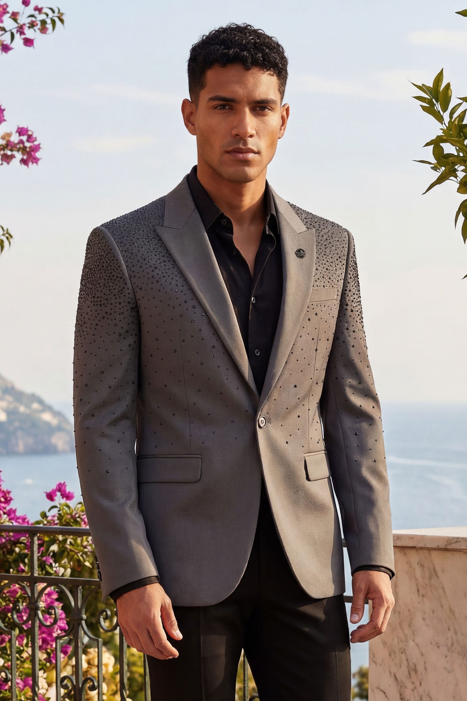 Barabas Men's Rhinestone Matte Color Notch Lapel Casual Blazer 2BLR6 Grey Black