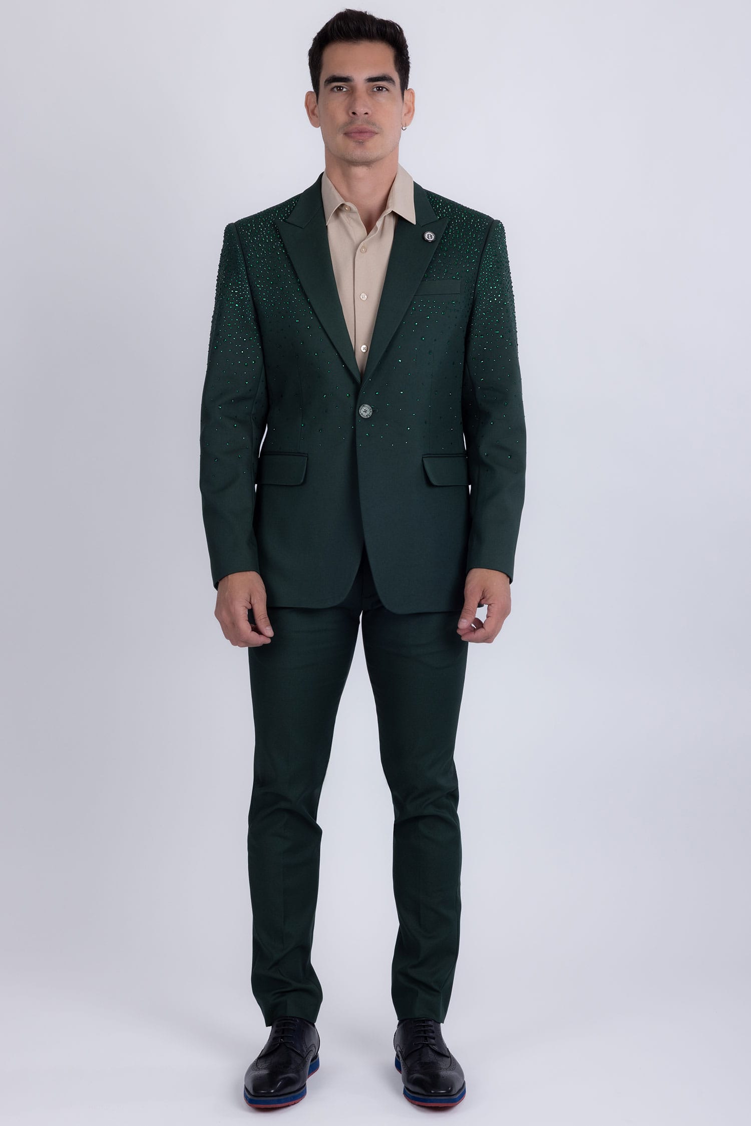 Barabas Men's Rhinestone Solid Color Notch Lapel Blazer 2BLR6 Green