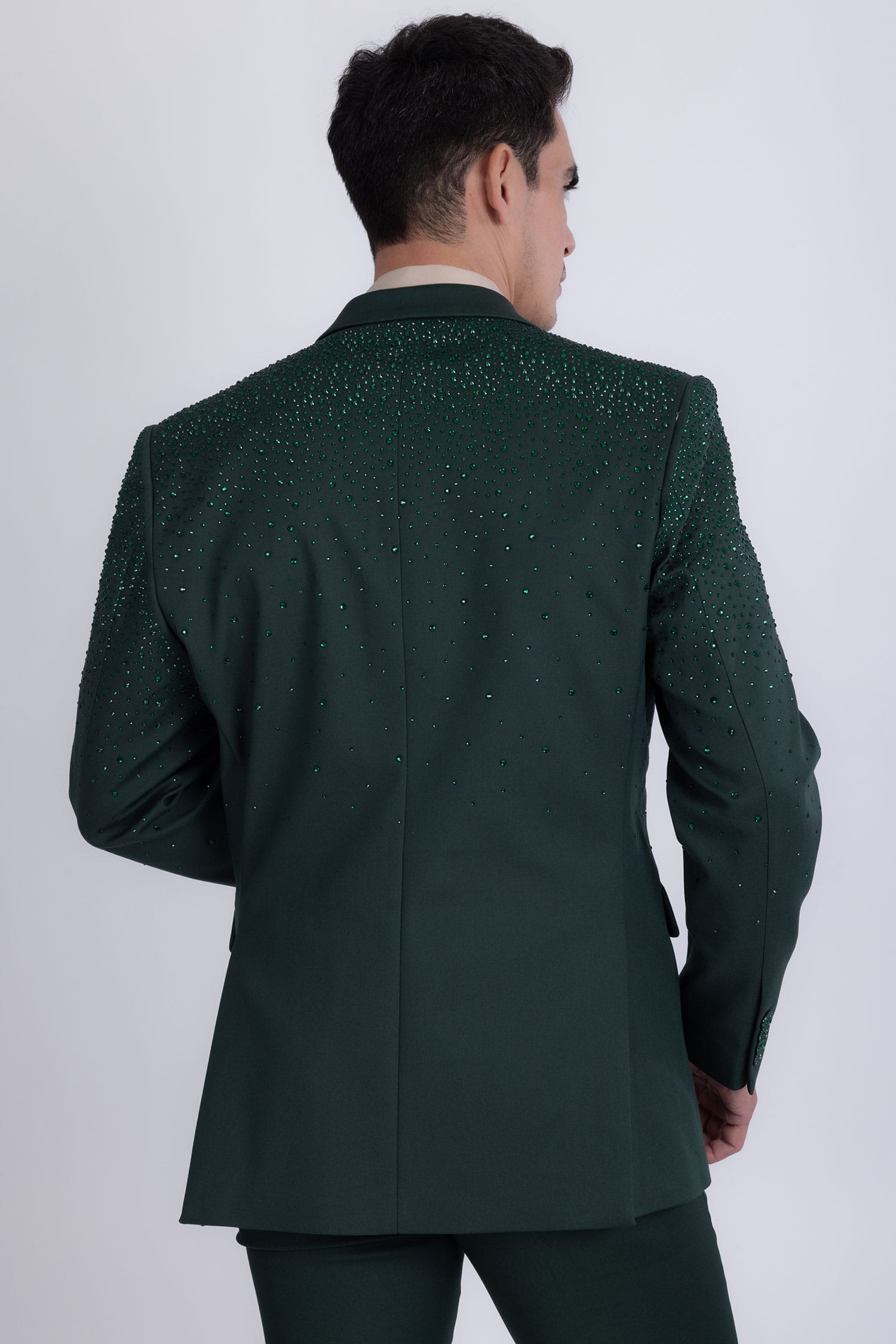 Barabas Men's Rhinestone Solid Color Notch Lapel Blazer 2BLR6 Green