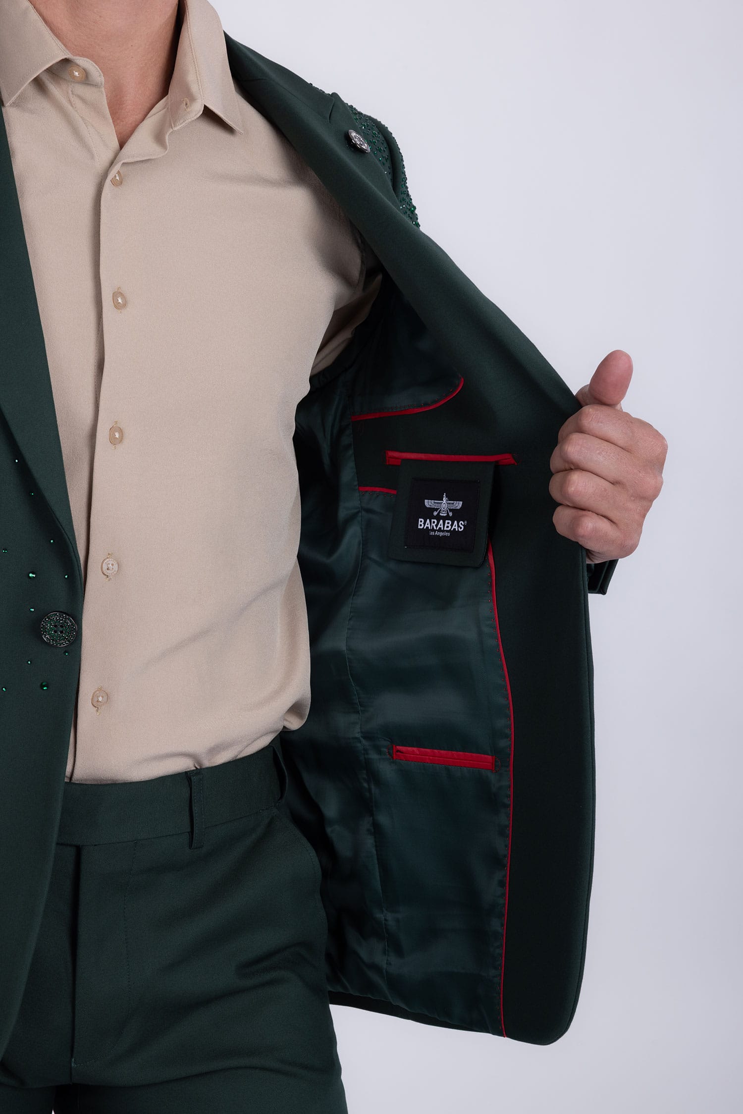 Barabas Men's Rhinestone Solid Color Notch Lapel Blazer 2BLR6 Green
