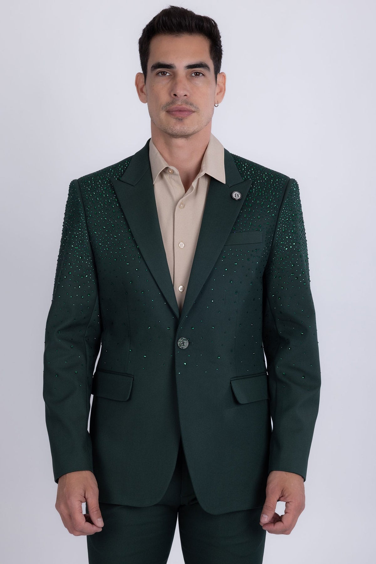 Barabas Men's Rhinestone Solid Color Notch Lapel Blazer 2BLR6 Green