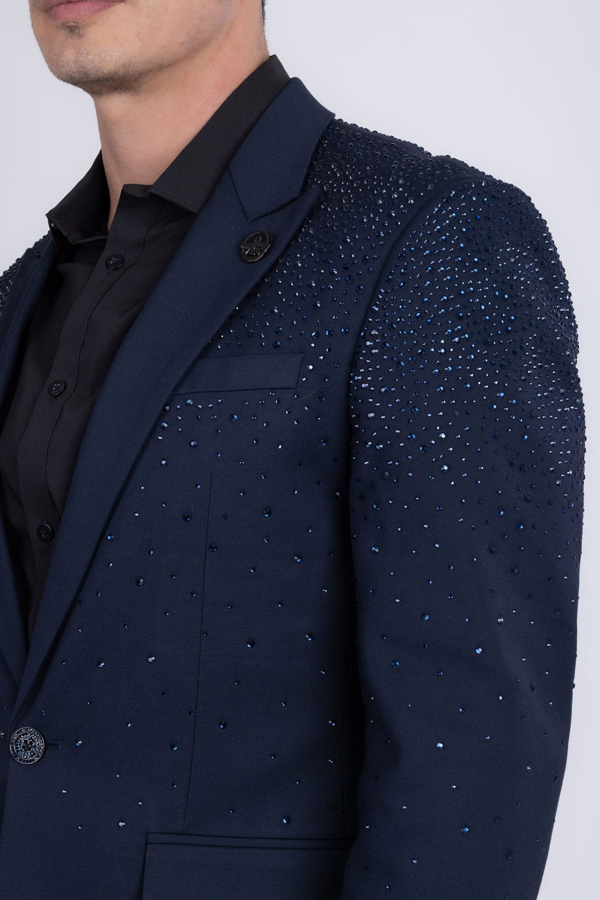 Barabas Men's Rhinestone Matte Color Notch Lapel Casual Blazer 2BLR6 Navy
