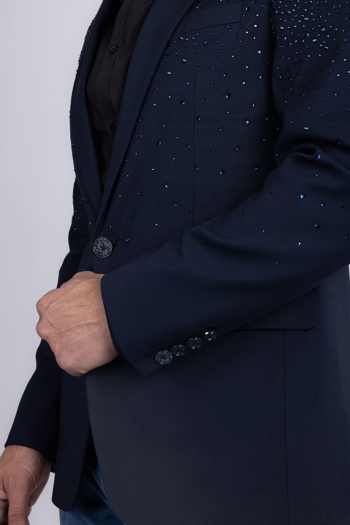 Barabas Men's Rhinestone Matte Color Notch Lapel Casual Blazer 2BLR6 Navy