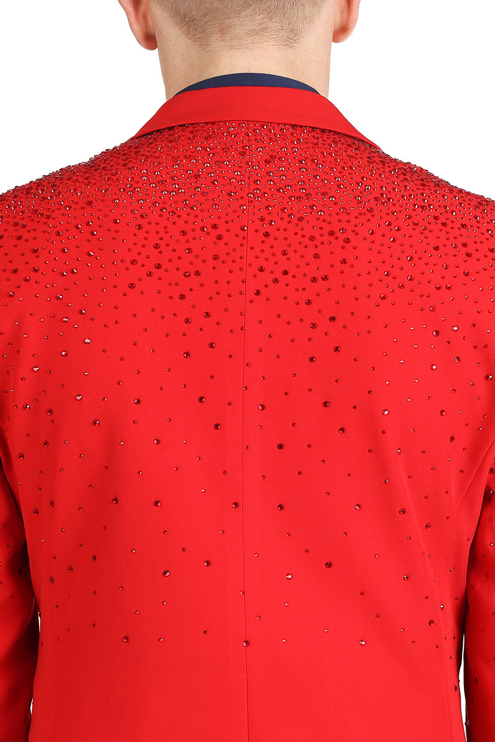 Barabas Men's Rhinestone Solid Color Notch Lapel Blazer 2BLR6 Red