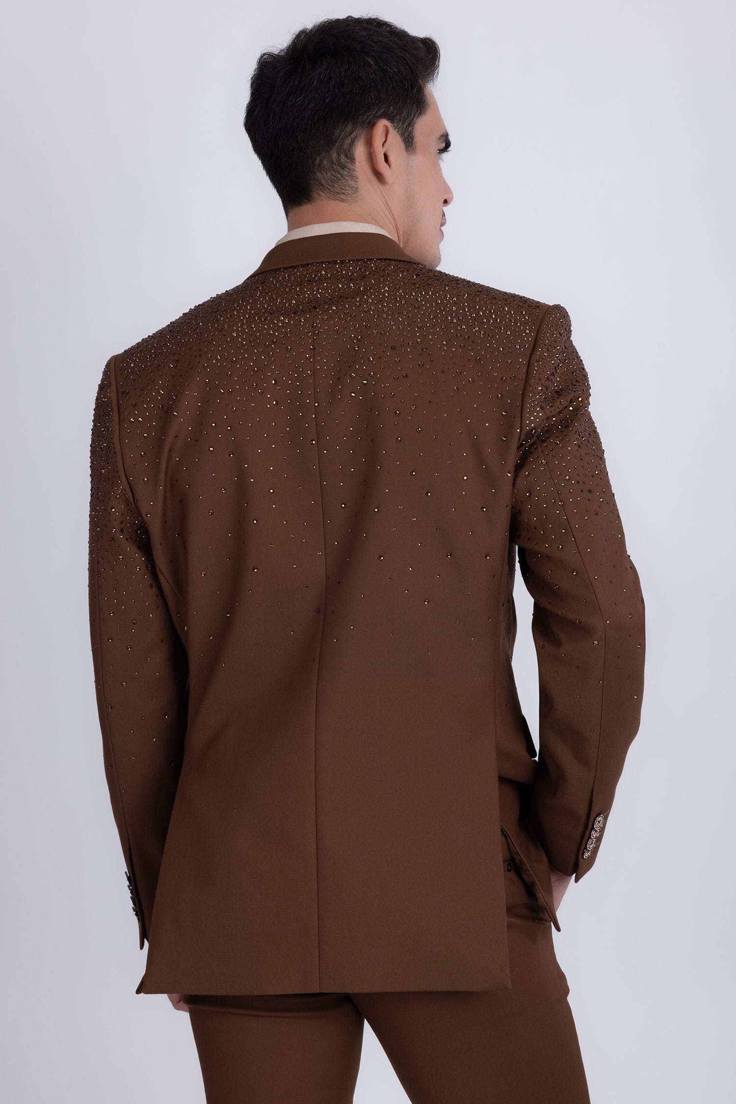 Barabas Men's Rhinestone Solid Color Notch Lapel Blazer 2BLR6 Brown
