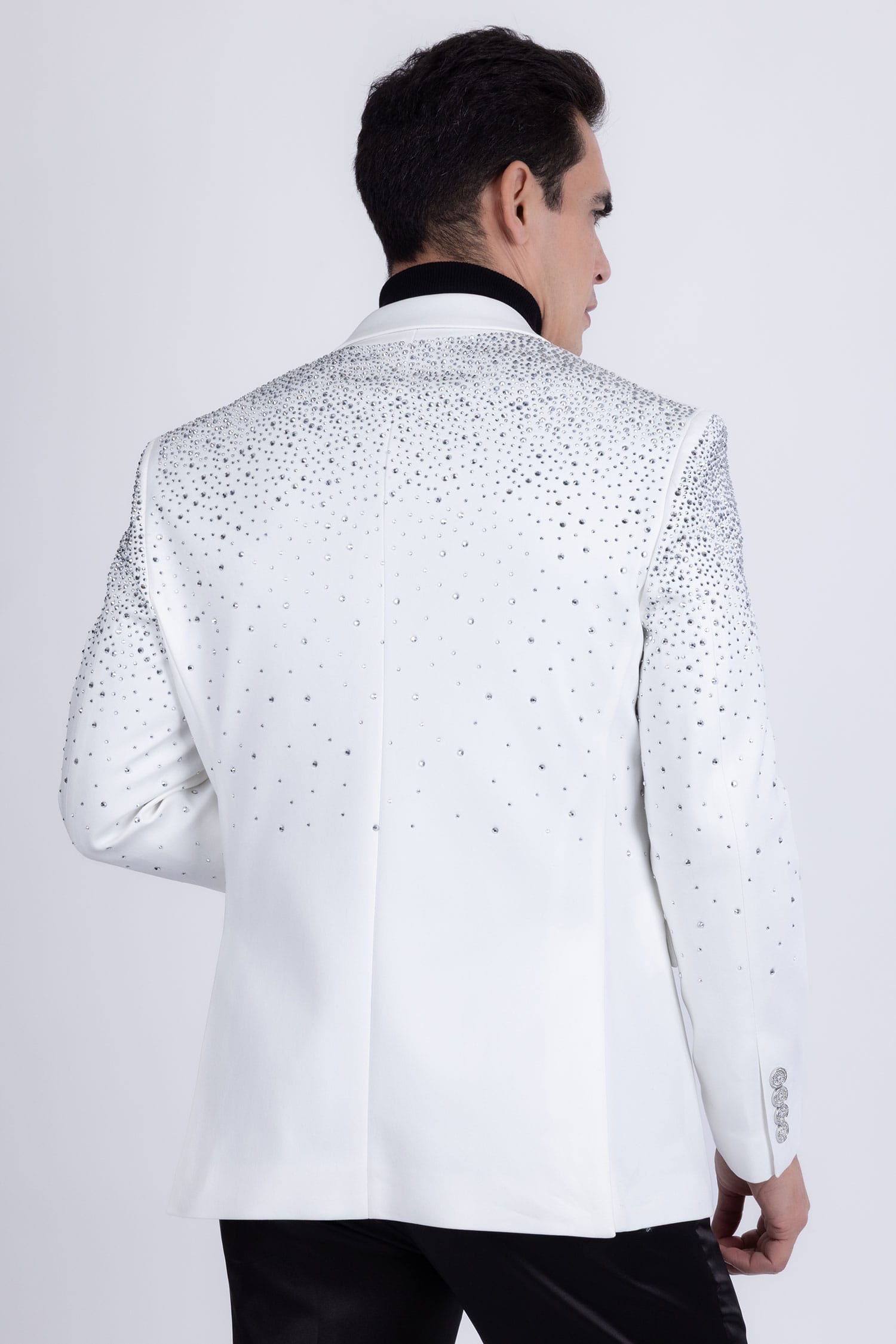 Barabas Men's Rhinestone Solid Color Notch Lapel Blazer 2BLR6 White Silver
