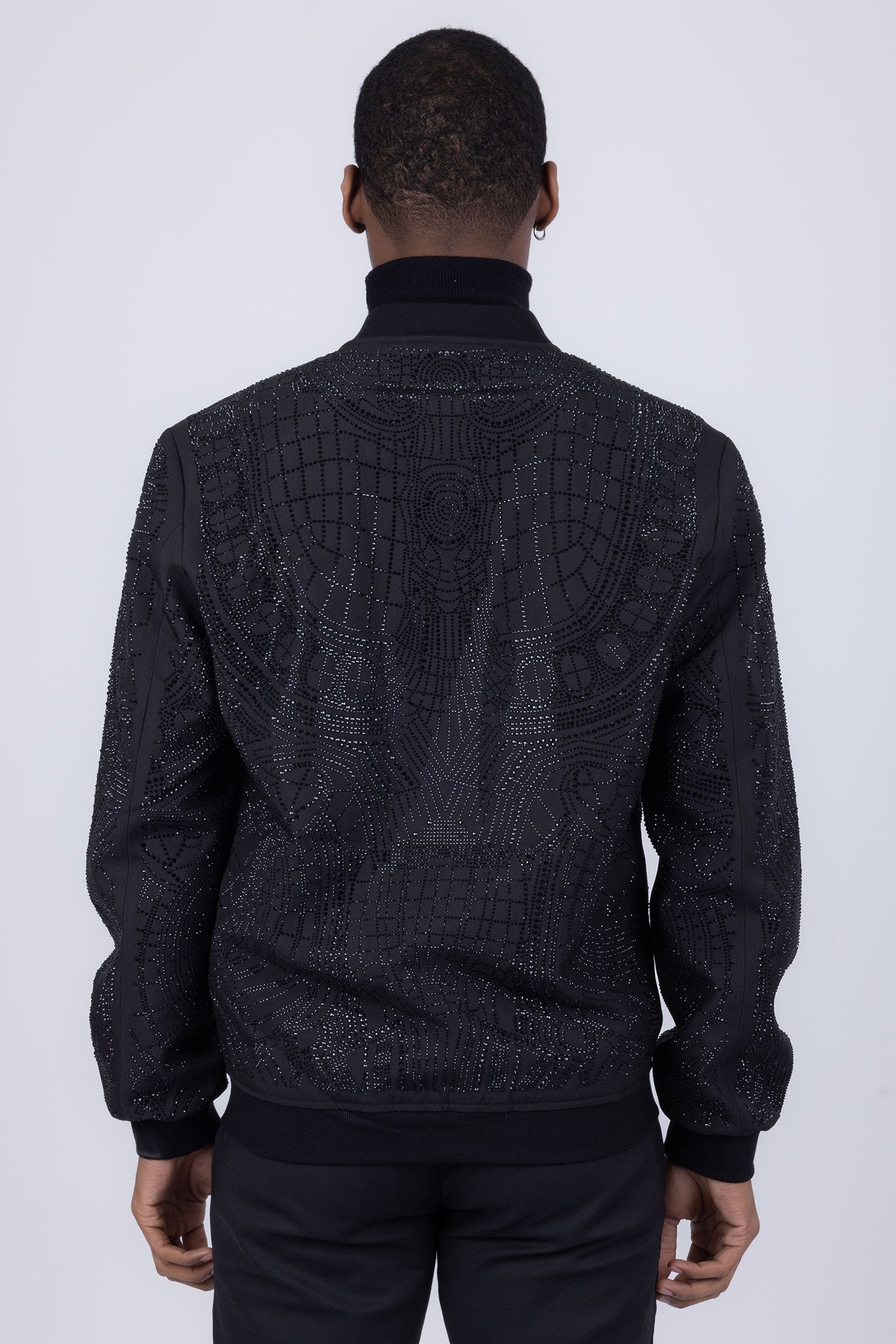 BARABAS Men's Geometric Rhinestone Luxury Bomber Biker Jacket 2BP26 Black