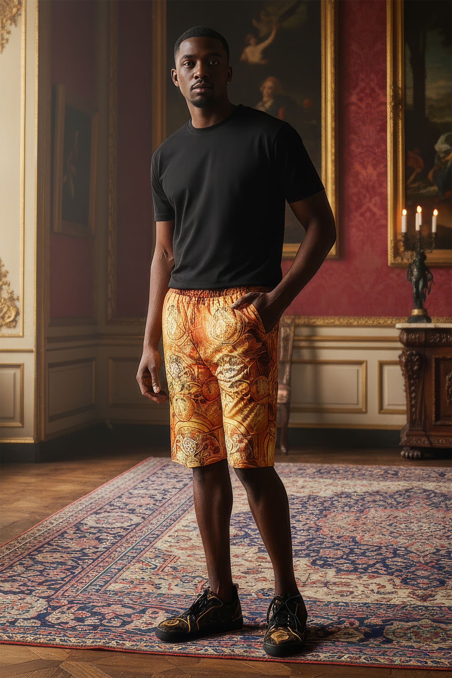 Barabas Men's Golden Medusa Leopard Baroque Shorts 2PSP08 Gold